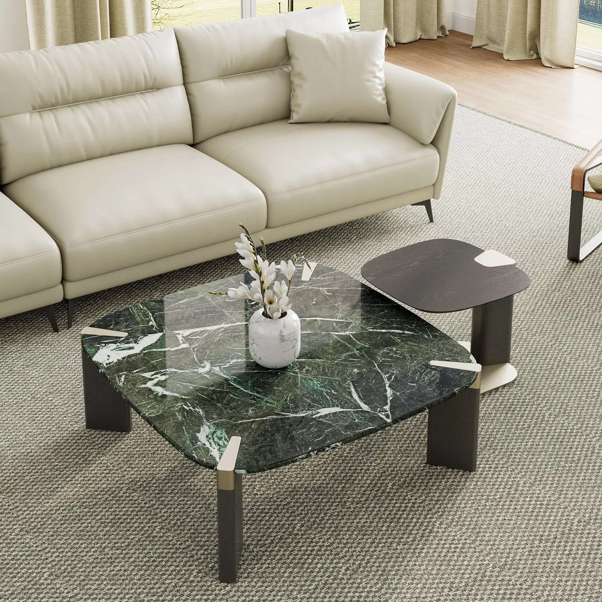 Prada Rectangle Coffee Table with Side Table Set - Marble