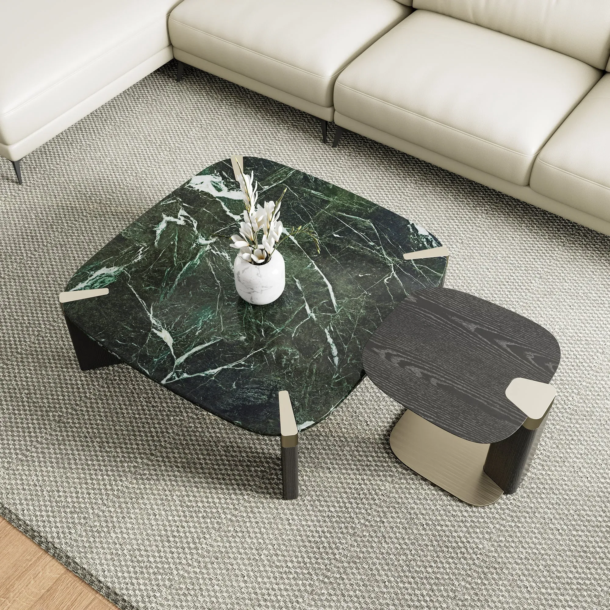 Prada Rectangle Coffee Table with Side Table Set - Marble