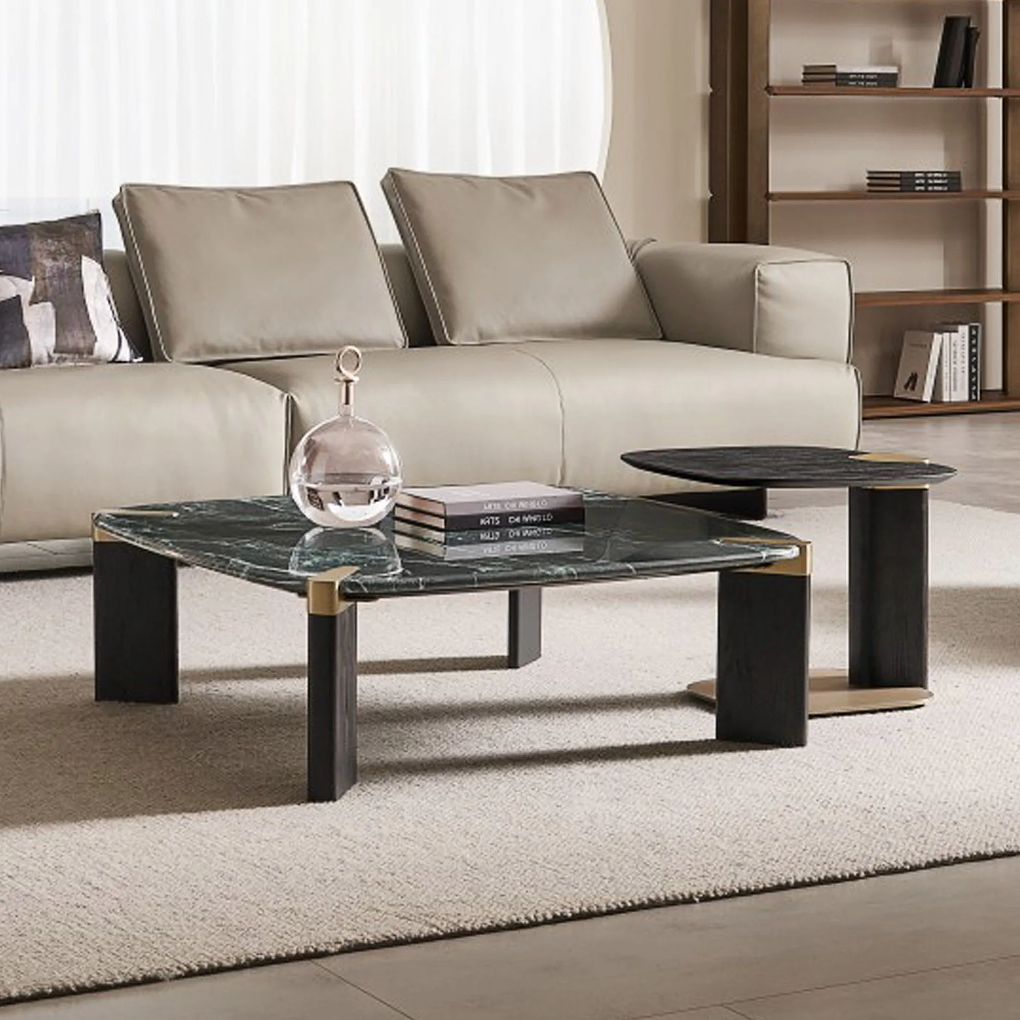 Prada Rectangle Coffee Table with Side Table Set - Marble