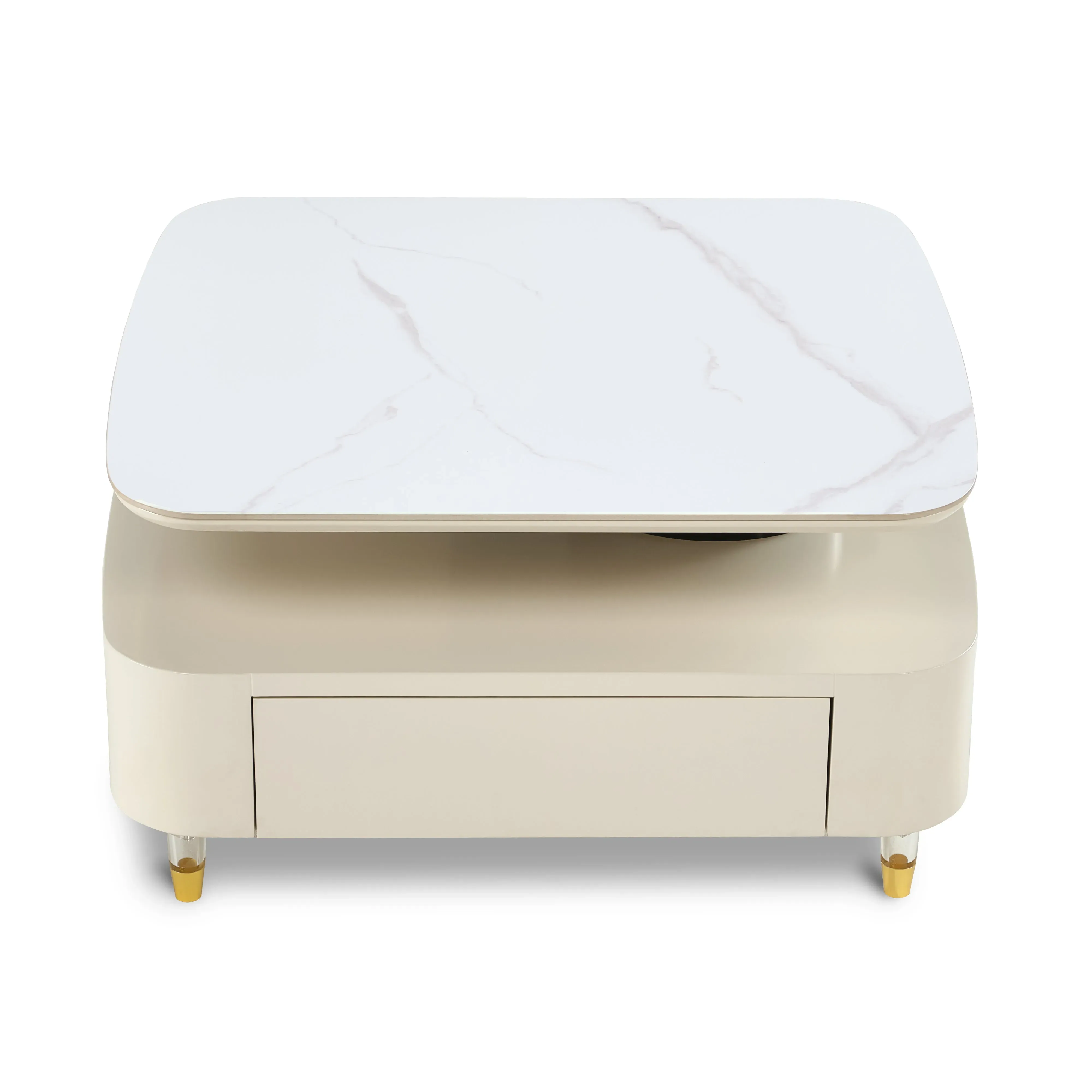 Rotating Coffee Table with Drawers - Creamy White image