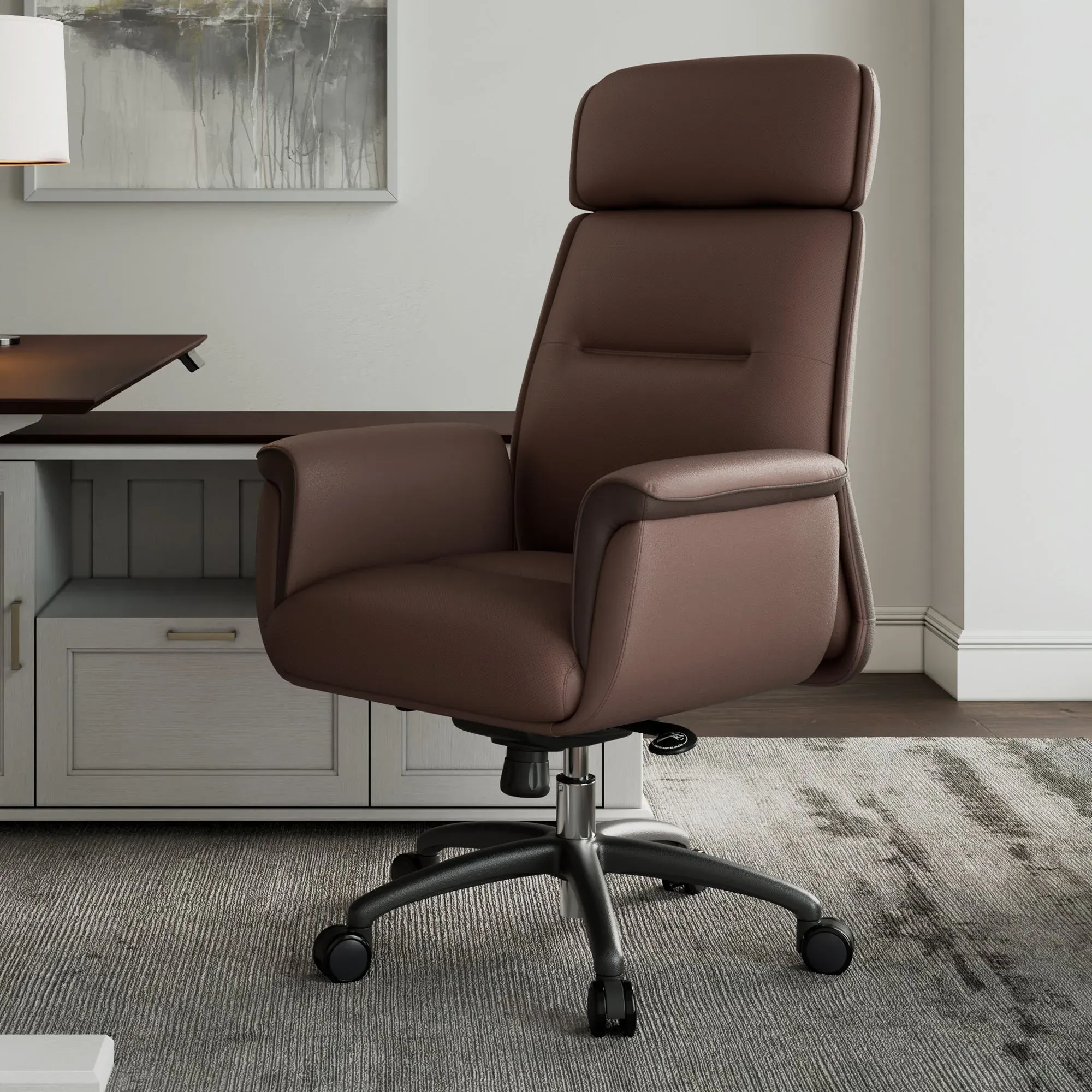 Royal Executive Office Chair with Headrest - Brown, Microfiber