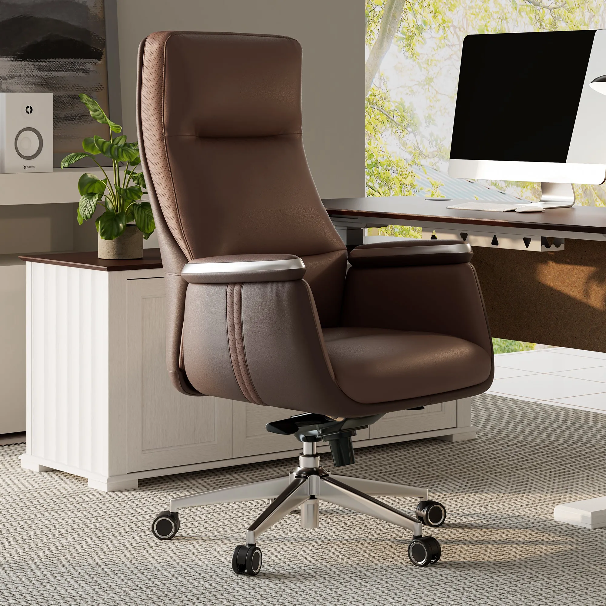 Royal II Executive Office Chair with Lumbar Support - Brown, Leather