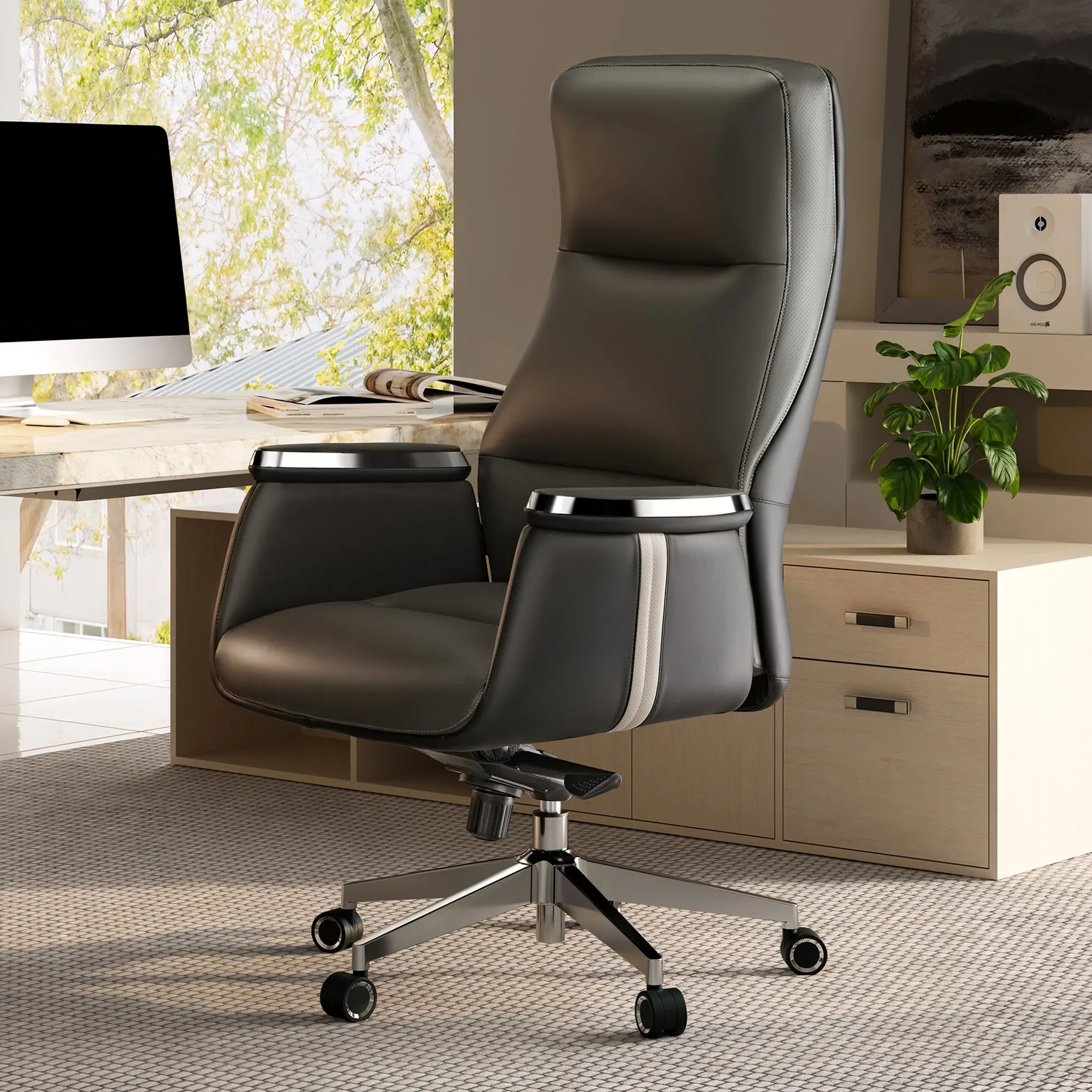 Royal II Executive Office Chair with Lumbar Support - Iron Gray, Leather