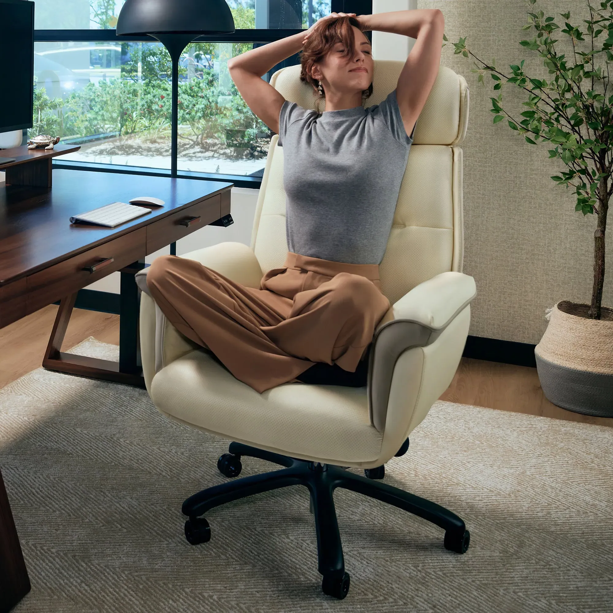 Royal Reclining Executive Office Chair - Beige White, Microfiber Leather by Eureka Ergonomic