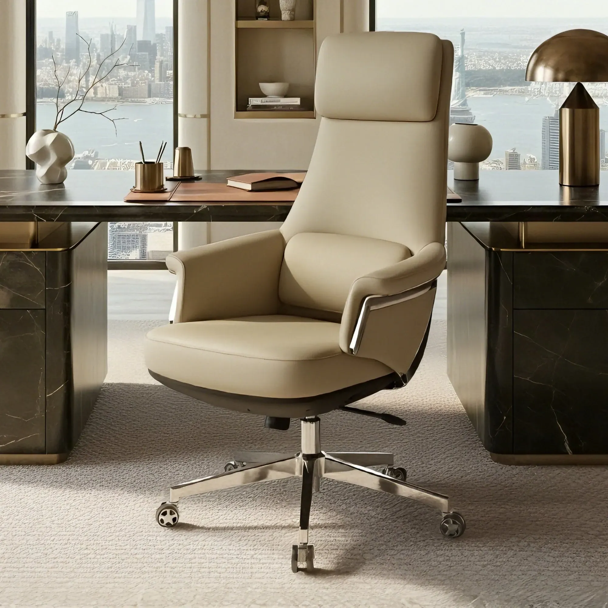 Royal Renee Executive Office Chair - Beige, Microfiber Leather image