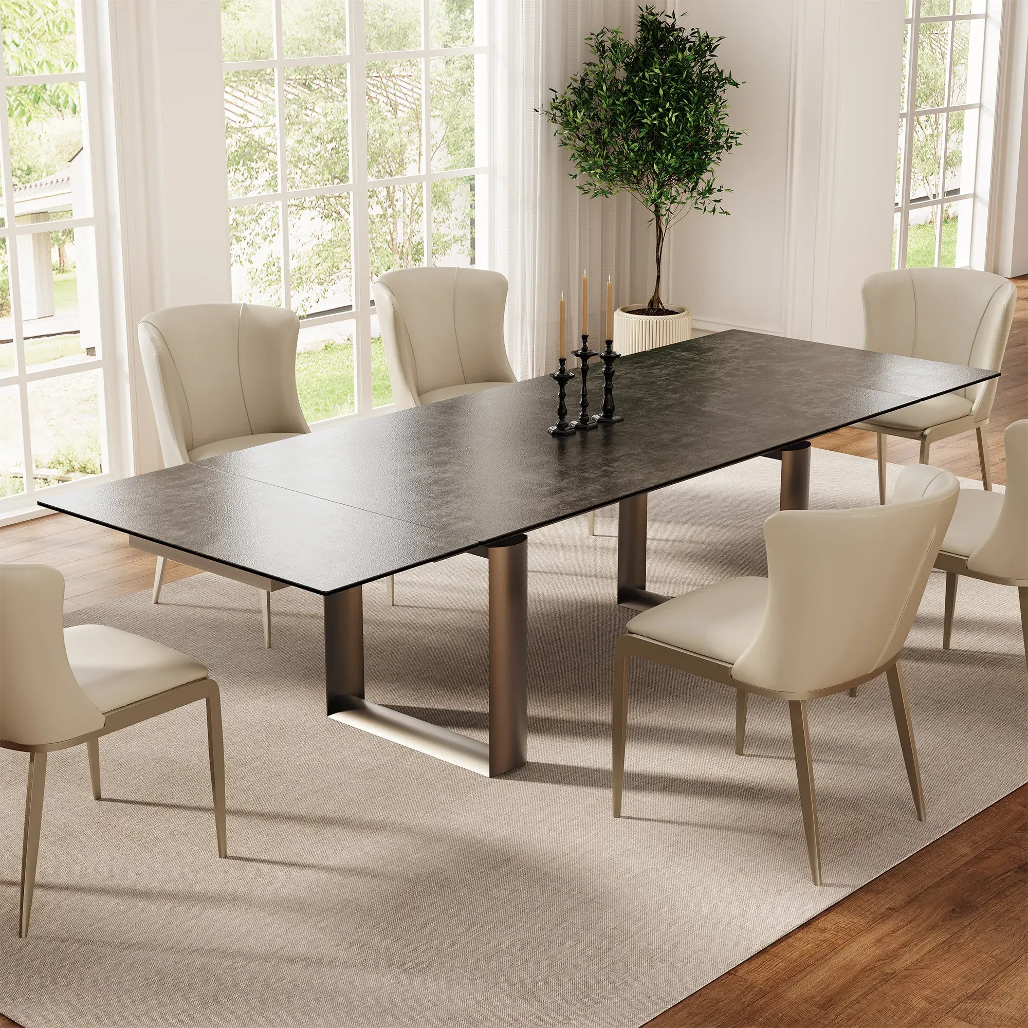 Savoy Extendable Dining Table - Black, Sintered Stone