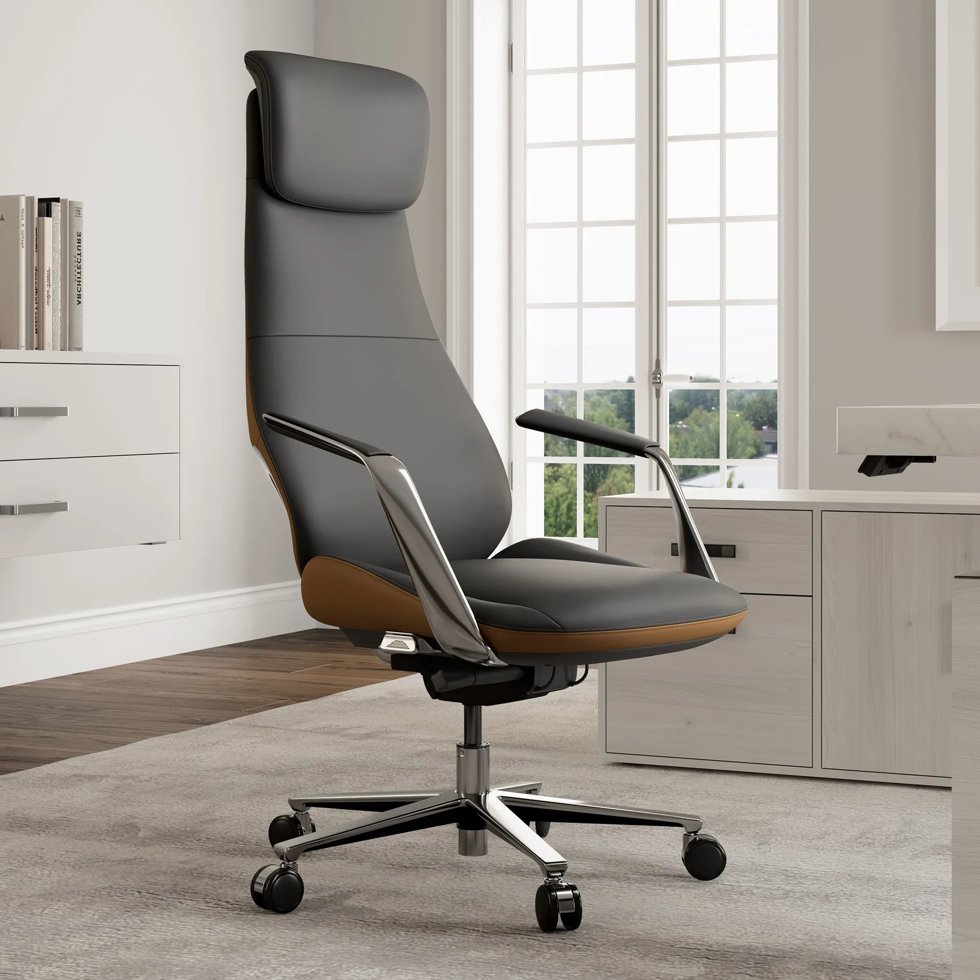 Serene Aaron High-Back Executive Chair - Gray, Genuine Leather product