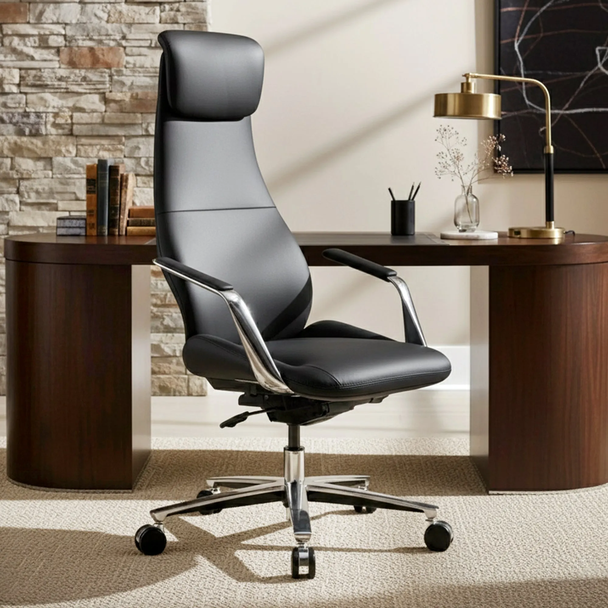 Serene Aaron High-Back Executive Office Chair - Black, Leather image