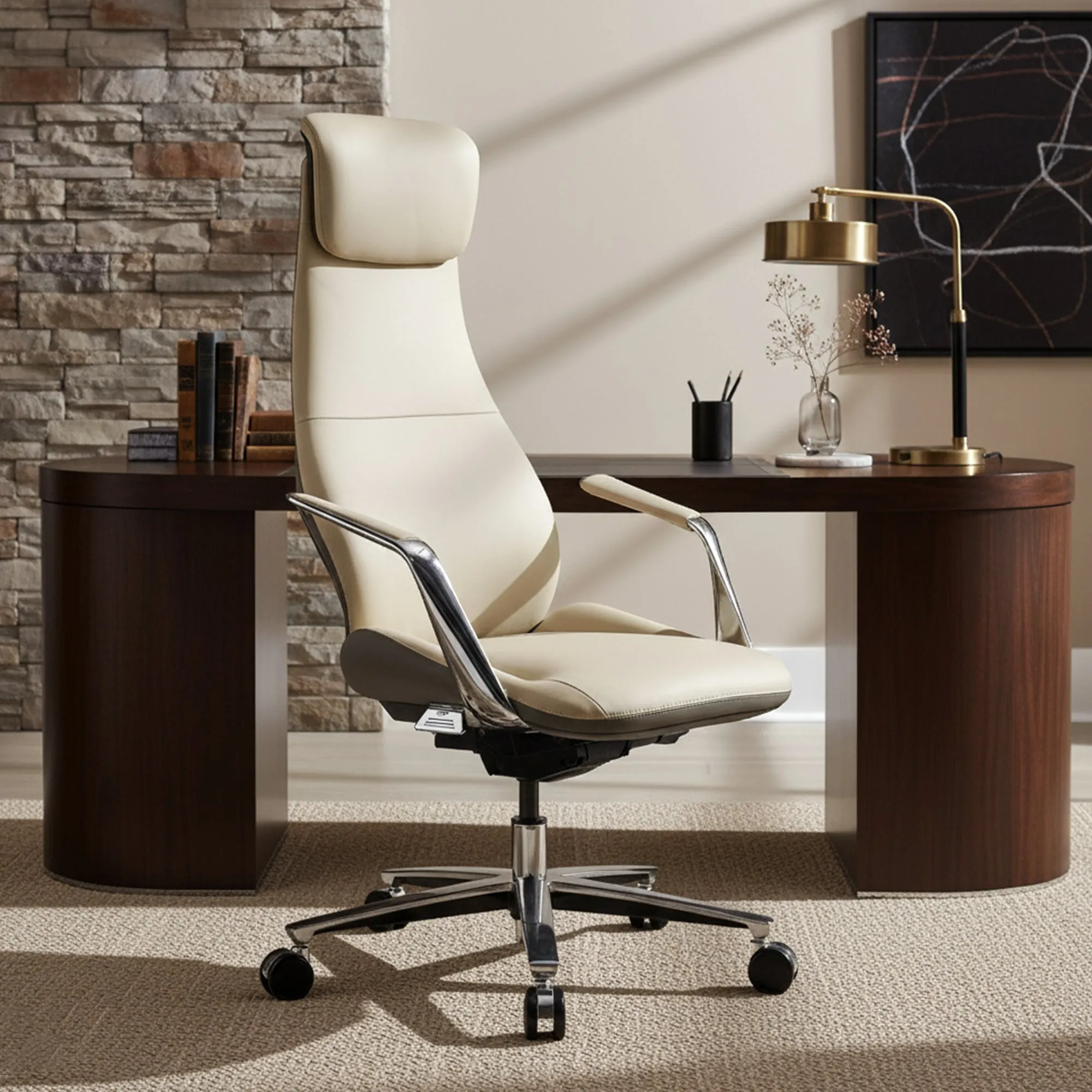 Serene Aaron High-Back Executive Office Chair - Off-White, Leather