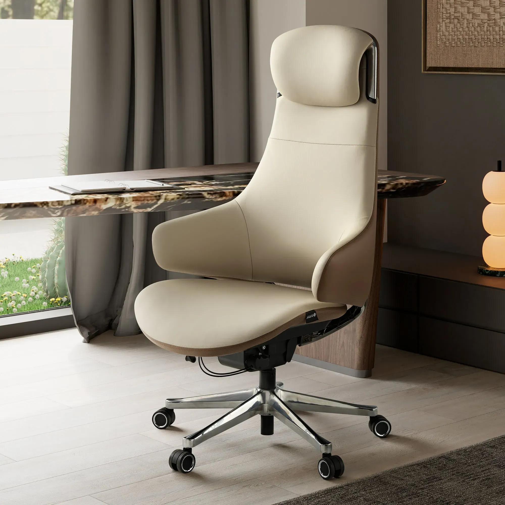 Serene Ella Executive Chair - Off-White, Napa Leather