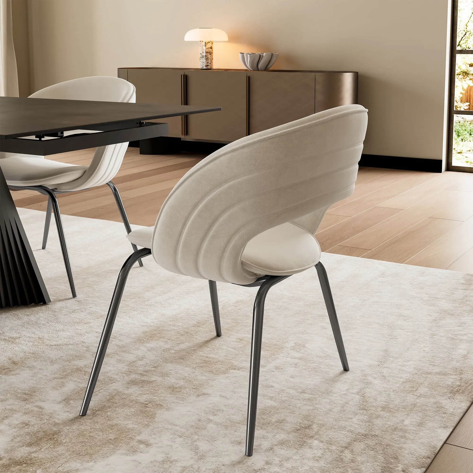 Shanean Velvet Dining Chair - Off-White