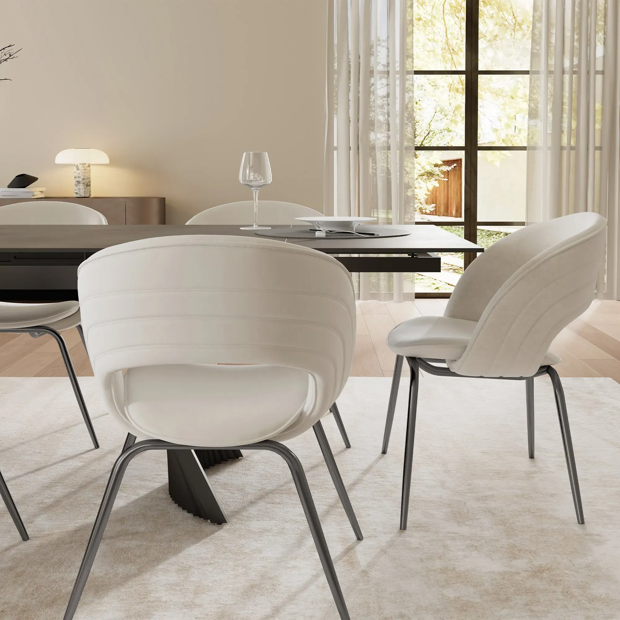 Shanean Velvet Dining Chair - Off-White