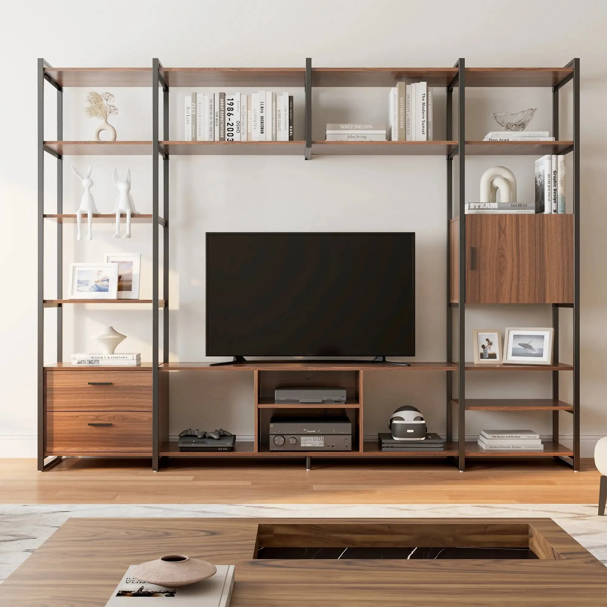 Sonoma TV Stand with Storage Cabinet & Book Shelves - Walnut
