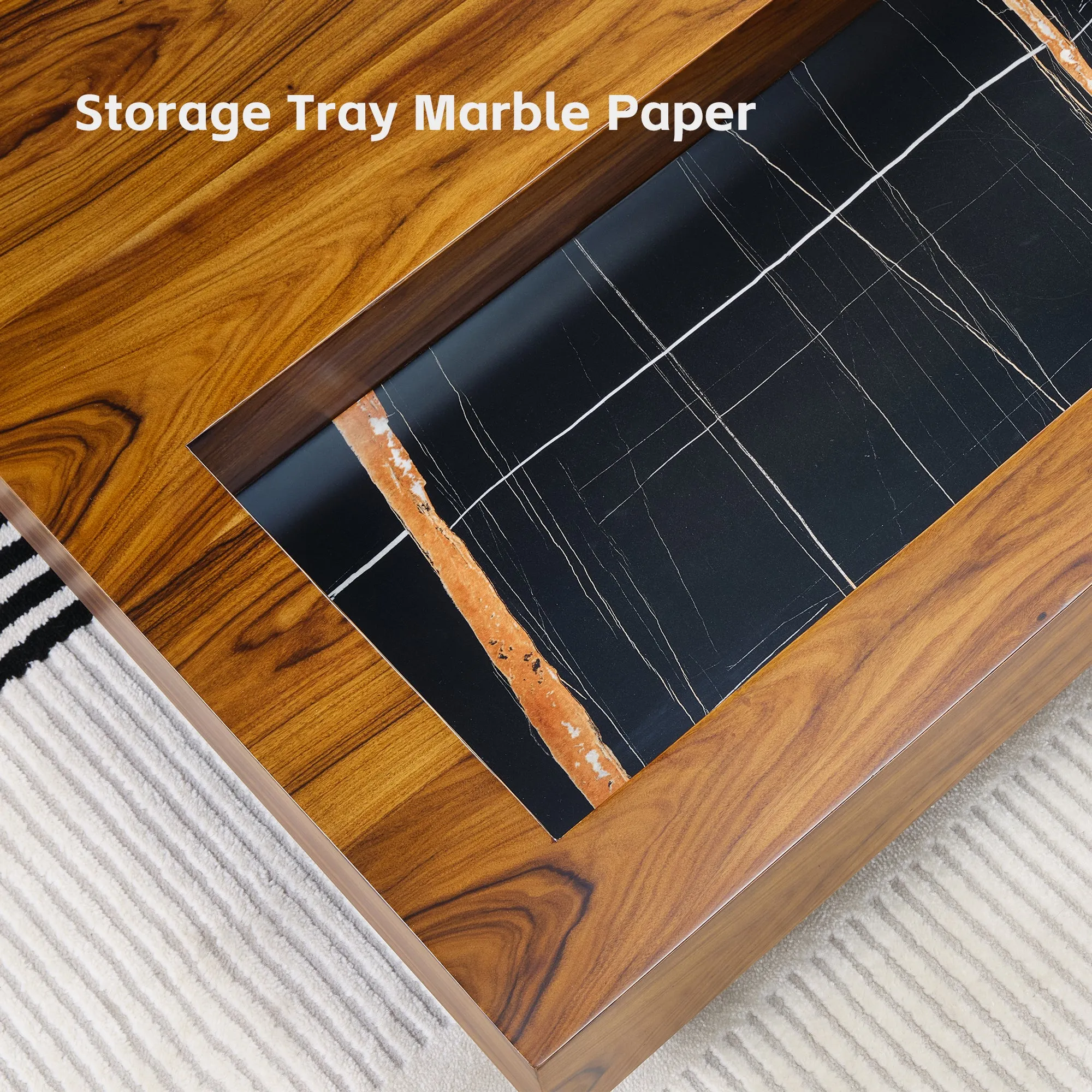 Square Coffee Table with Sunken Desktop - Wood