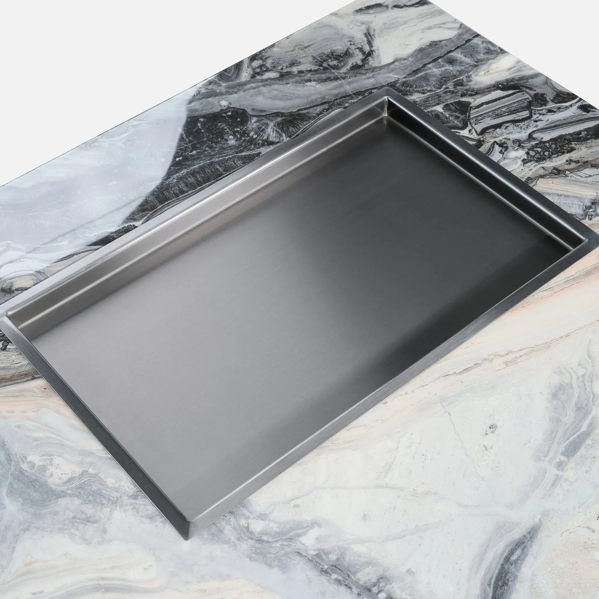 Square Marble Coffee Table with Sunken Desktop - Black