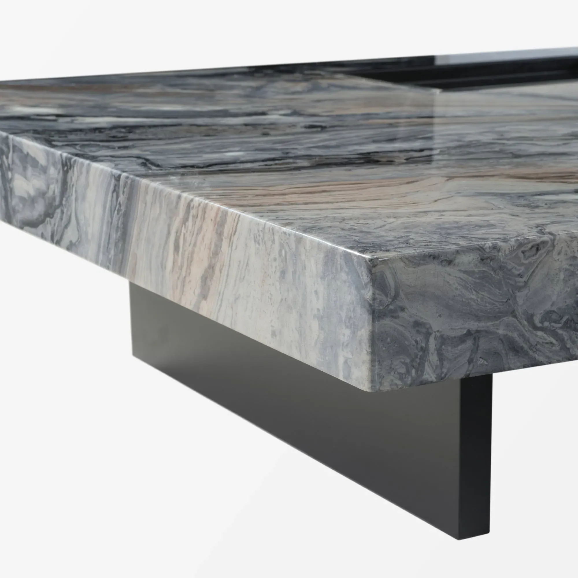 Square Marble Coffee Table with Sunken Desktop - Black