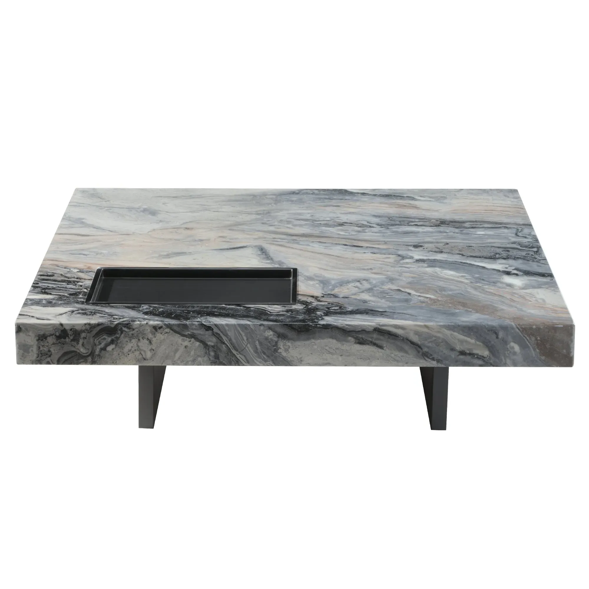 Square Marble Coffee Table with Sunken Desktop - Black image