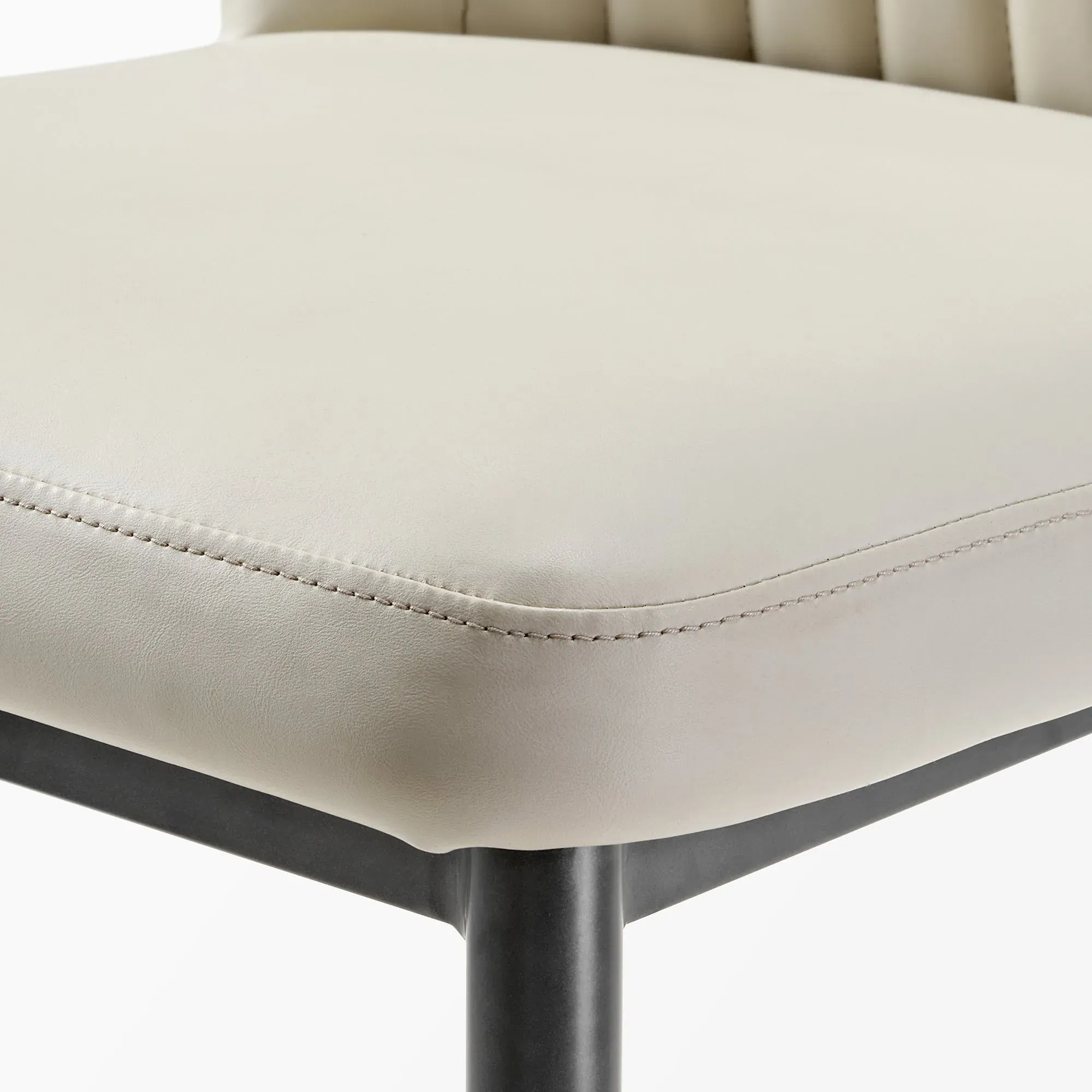 Upholstered Dining Side Chair Set of 2 - Off-White, Leather