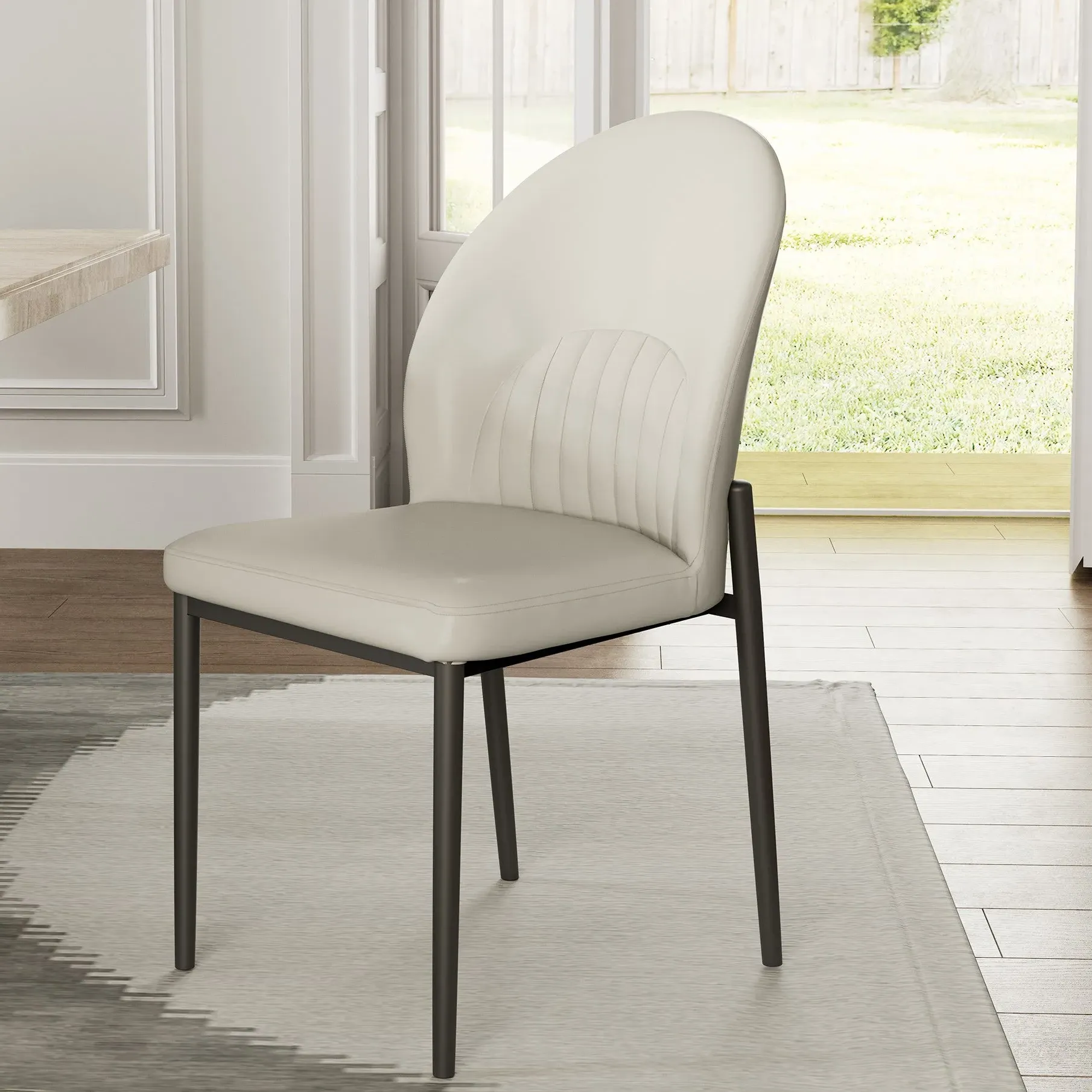 Upholstered Dining Side Chair Set of 2 - Off-White, Leather