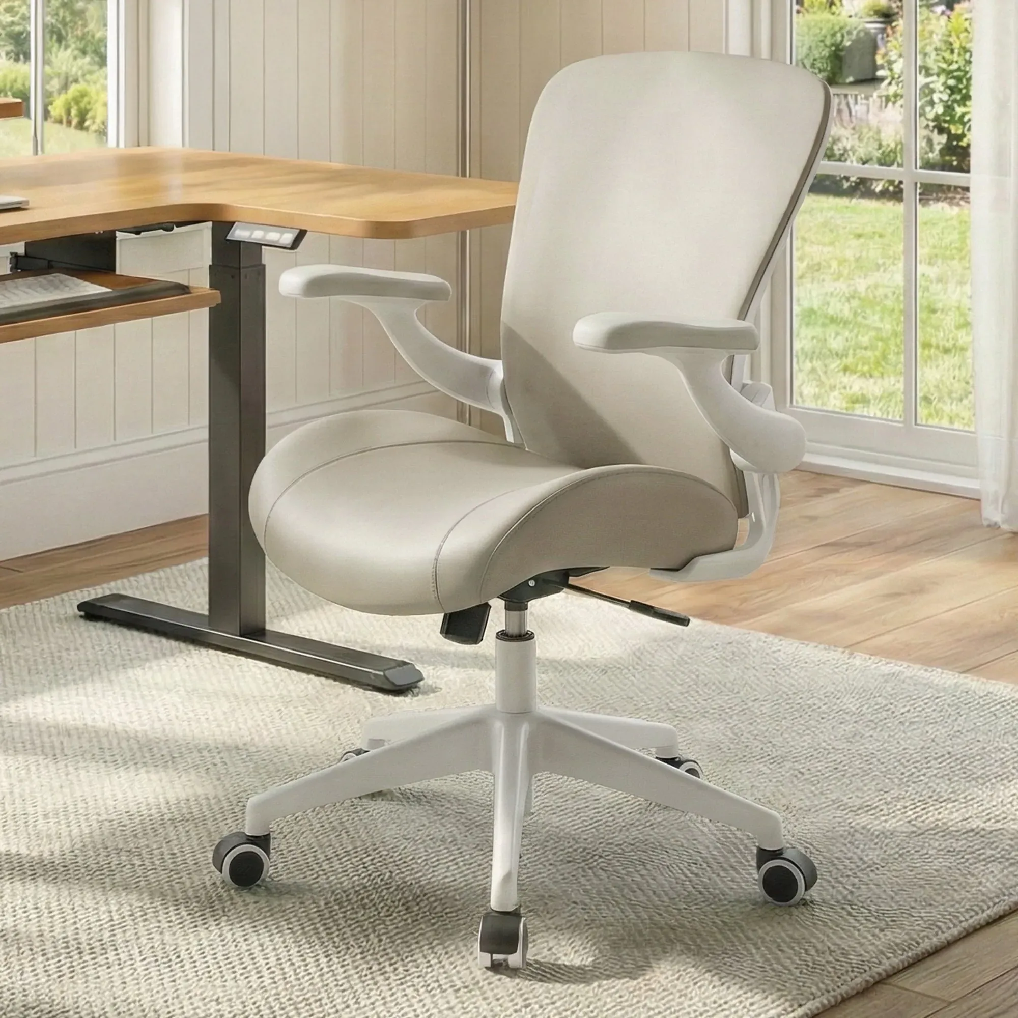 Vera Ergonomic Office Chair - Beige, PU Leather image
