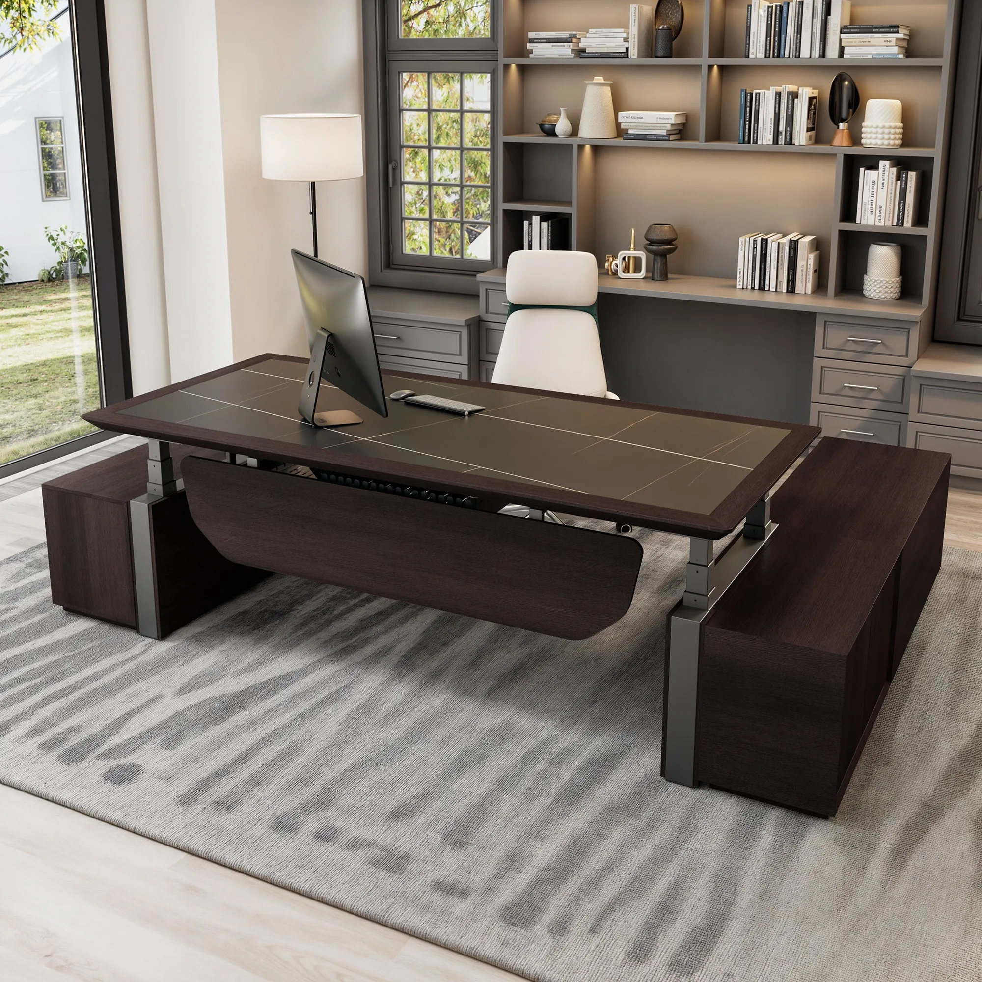 Zen Executive Standing Desk with Cabinets