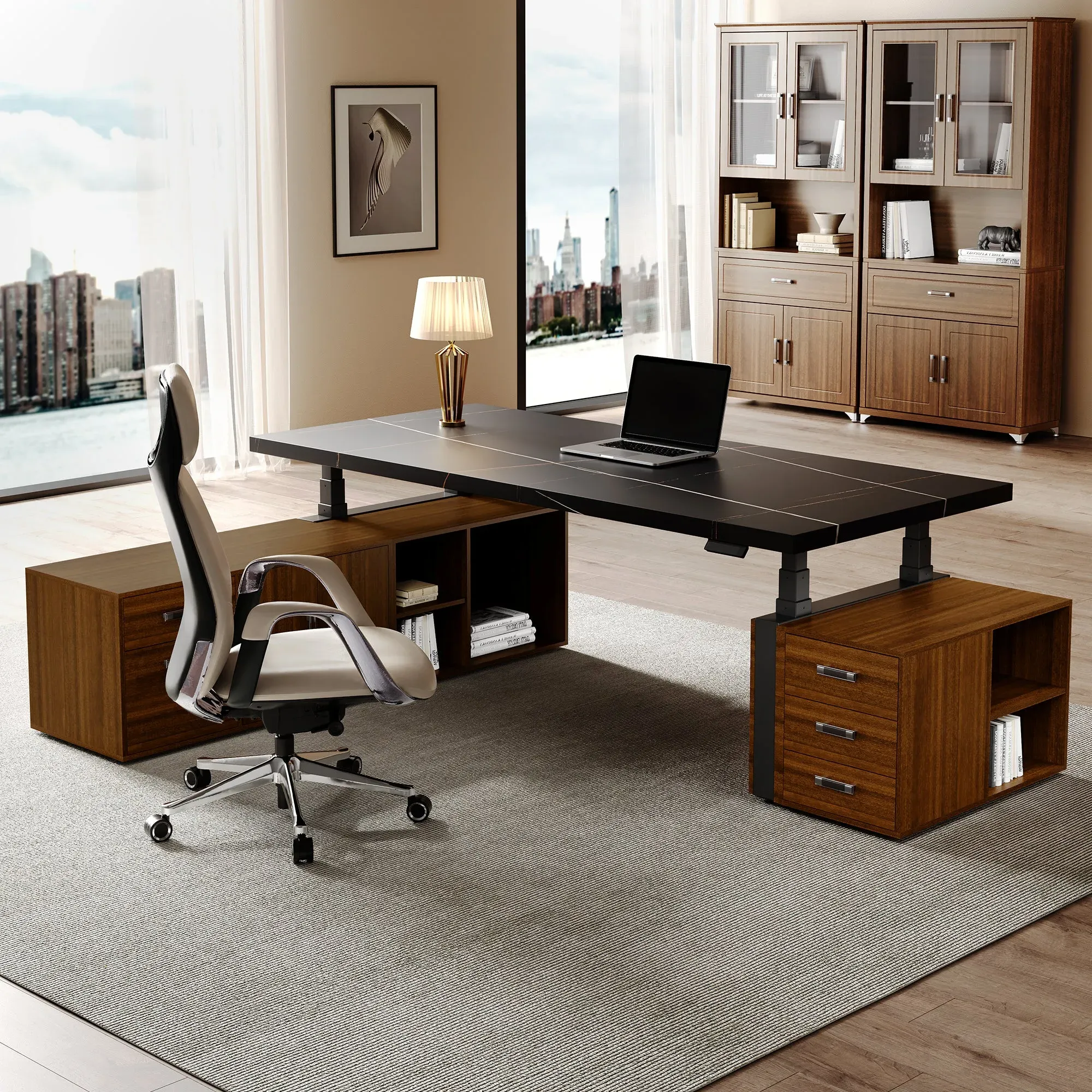 Zen Pro ED87 Executive Standing Desk with Cabinets - Black product