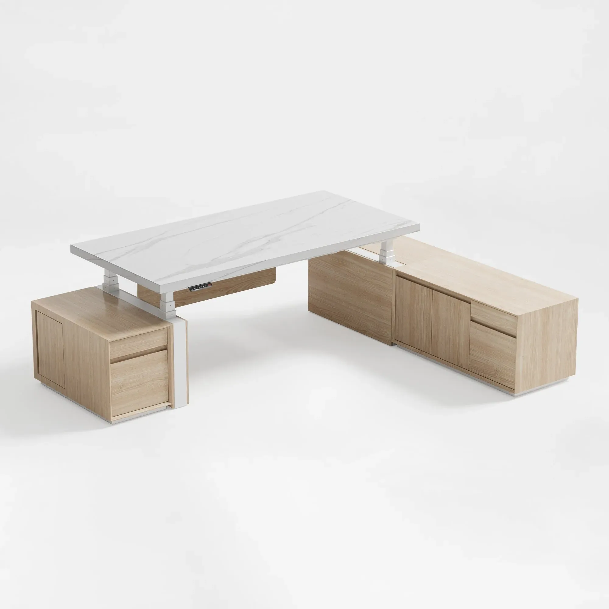 Zen Pro ED87 Executive Standing Desk with Cabinets - White & Maple