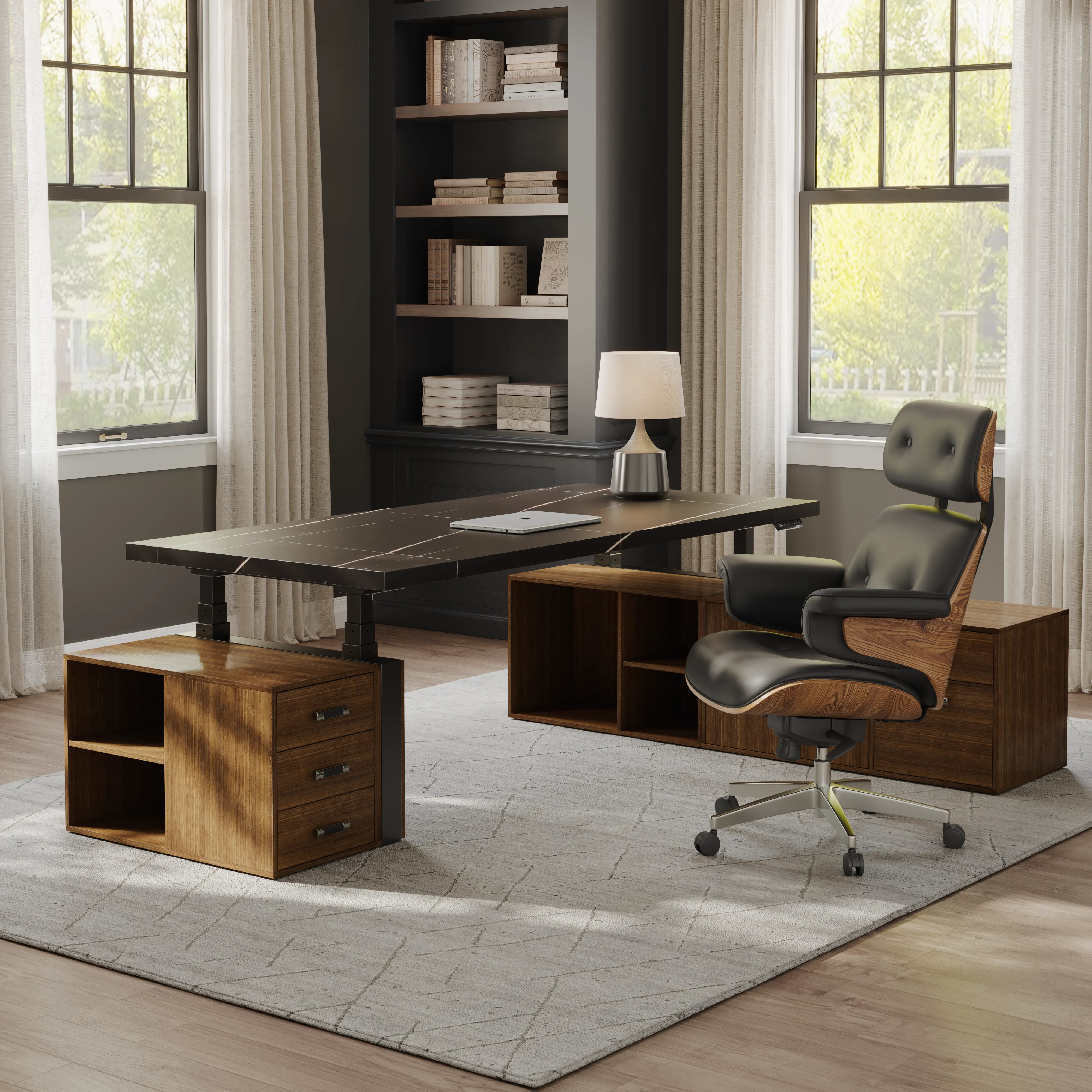 Zen Pro Office Set with Standing Desk & Chair - Black, Walnut