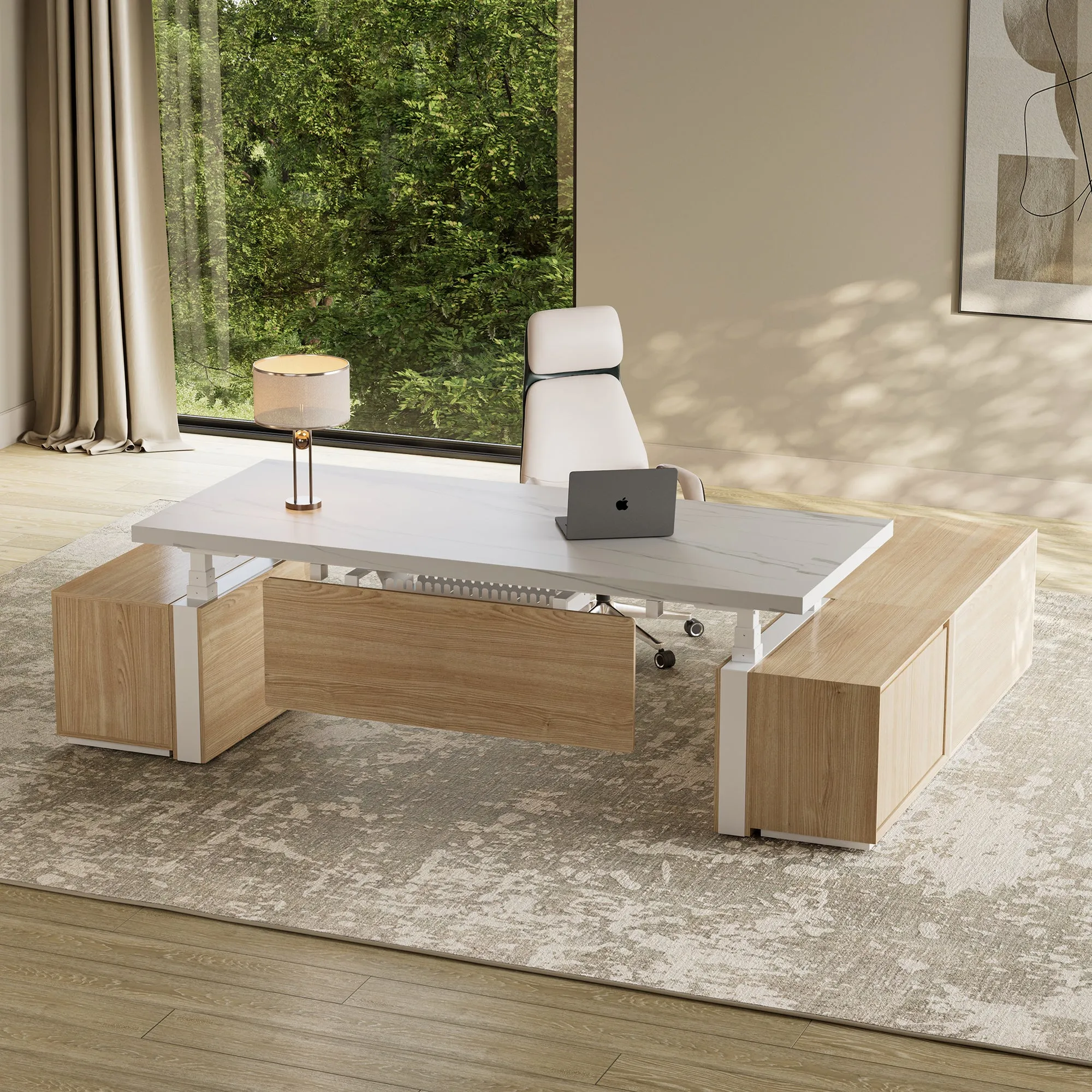 Zen Pro Series 87" Standing Desk with Cabinets - White & Maple