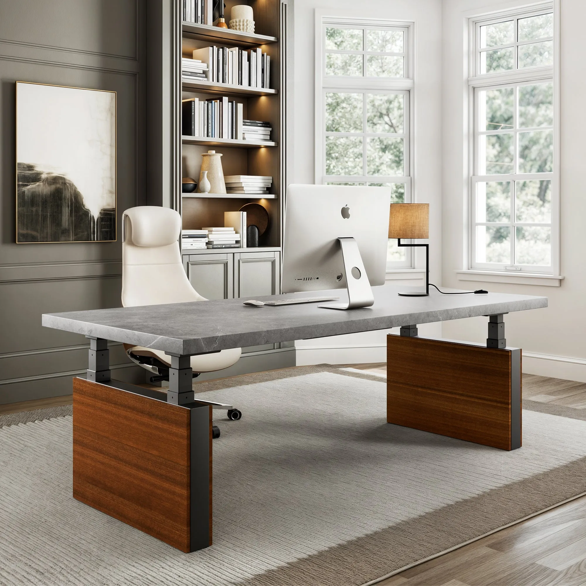 Zen Pro Standing Desk with Storage - Gray, Sintered Stone