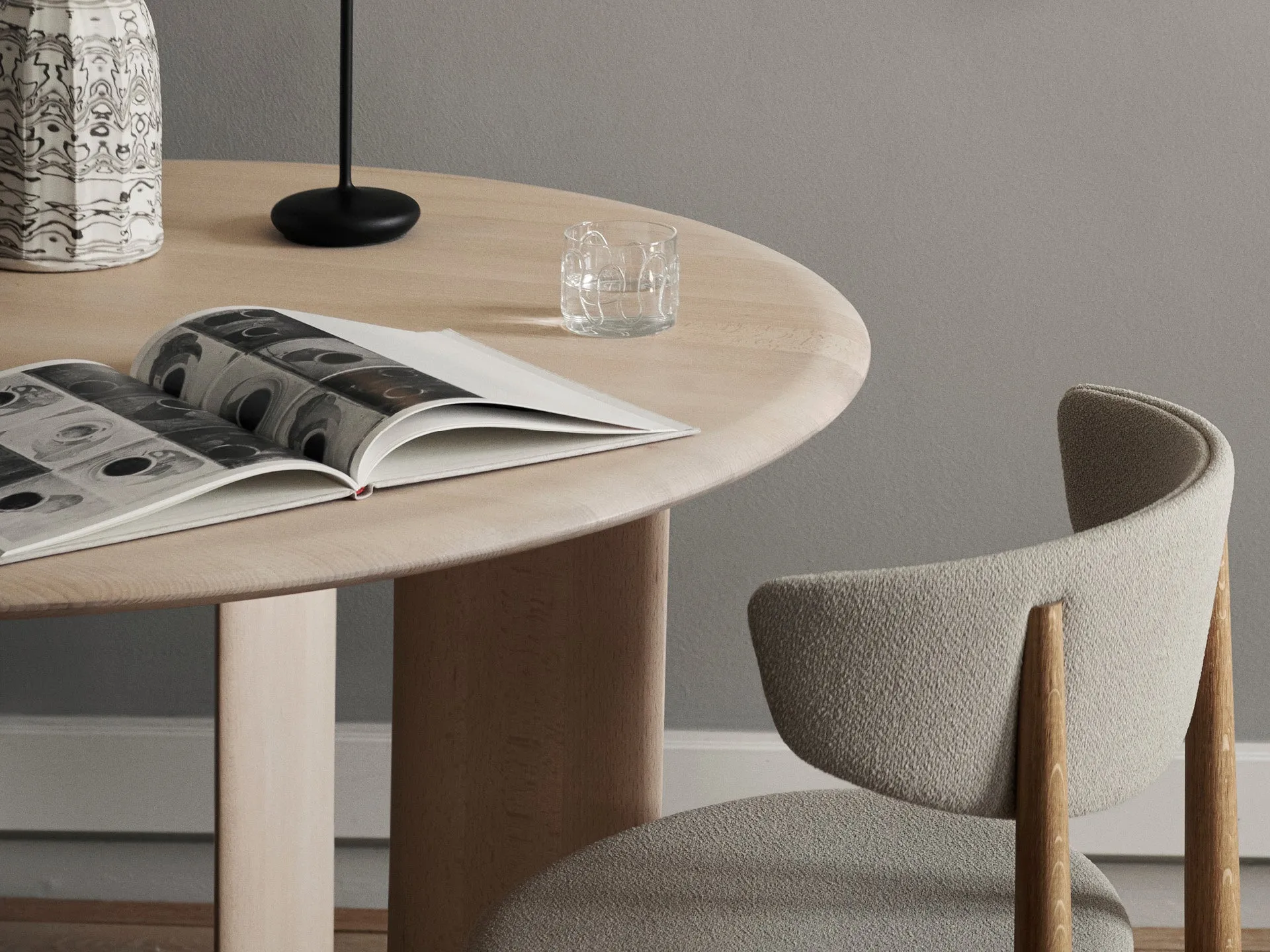 Bevel Round Dining Table - White, Beech