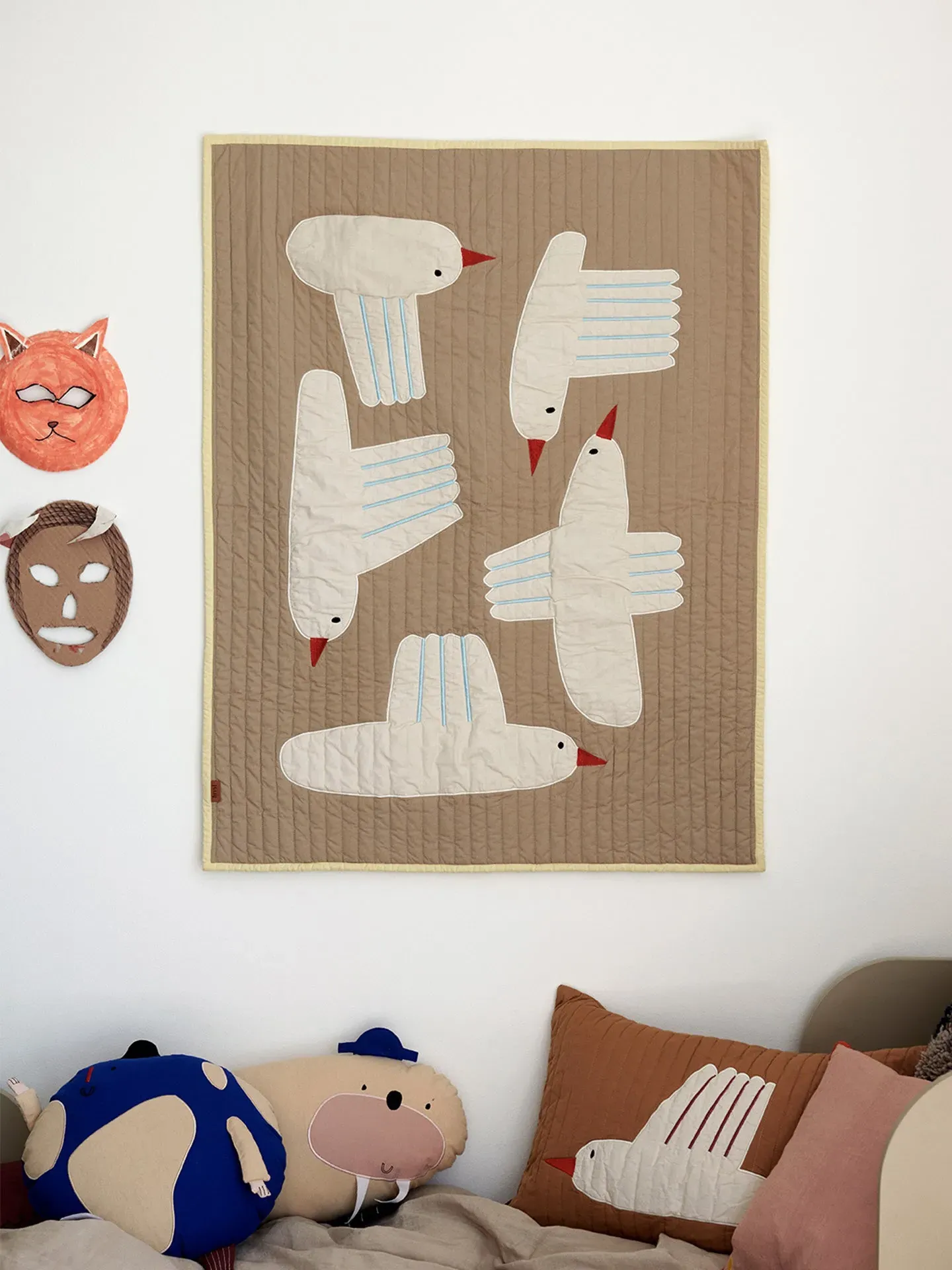 Bird Quilted Blanket - Sand