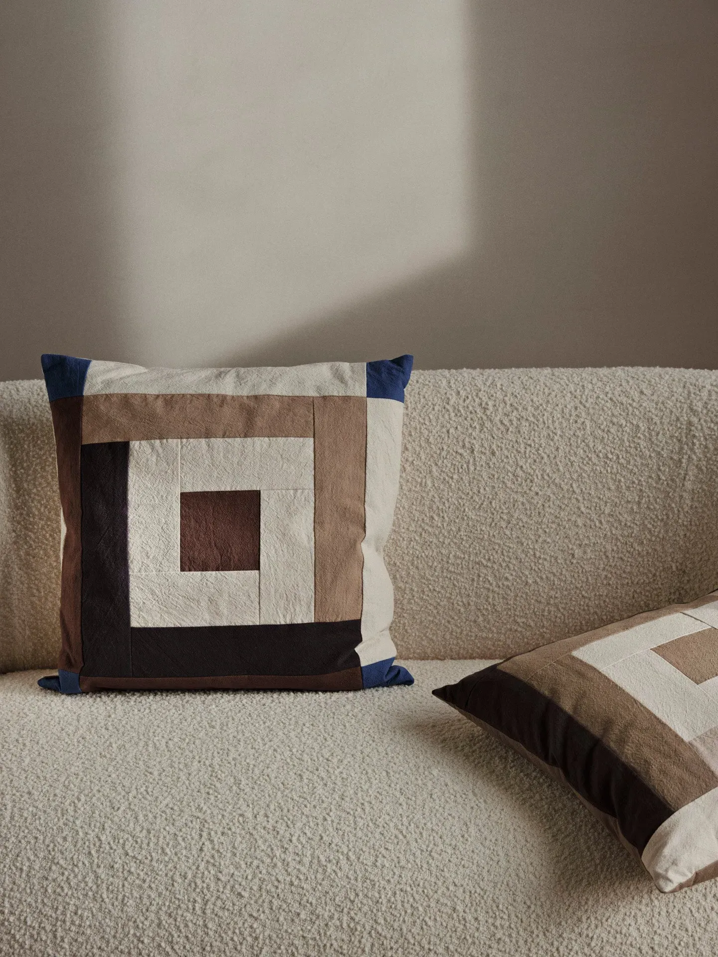 Border Patchwork Cushion - Carob Brown, Organic Cotton