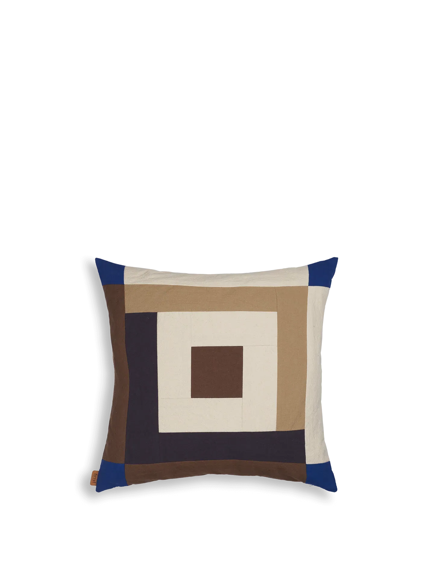 Border Patchwork Cushion - Carob Brown, Organic Cotton