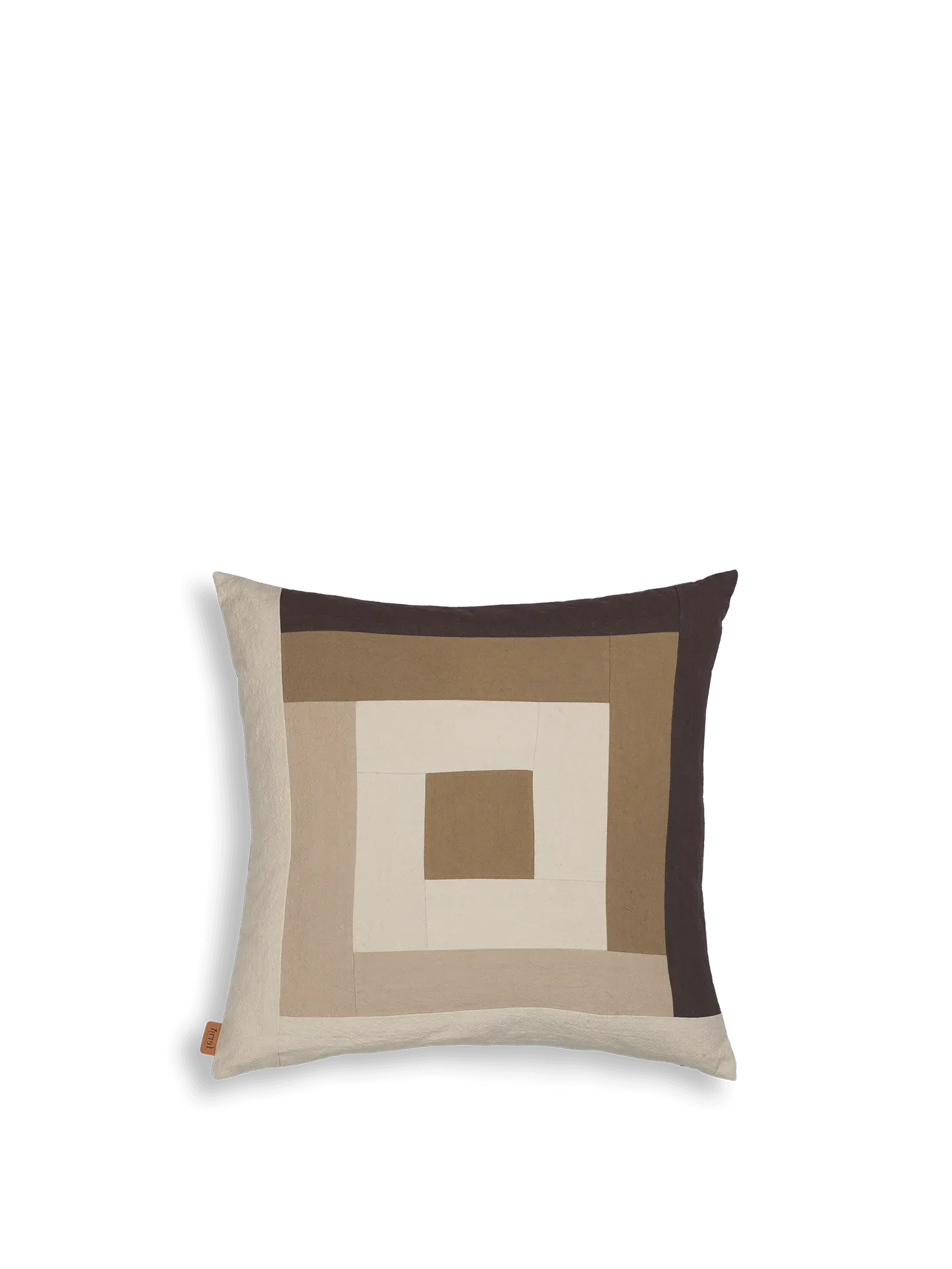 Border Patchwork Cushion - Coffee, Organic Cotton