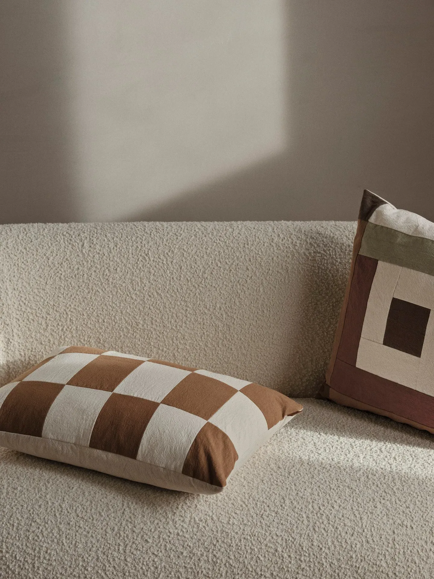 Border Patchwork Cushion - Dark Sage, Organic Cotton