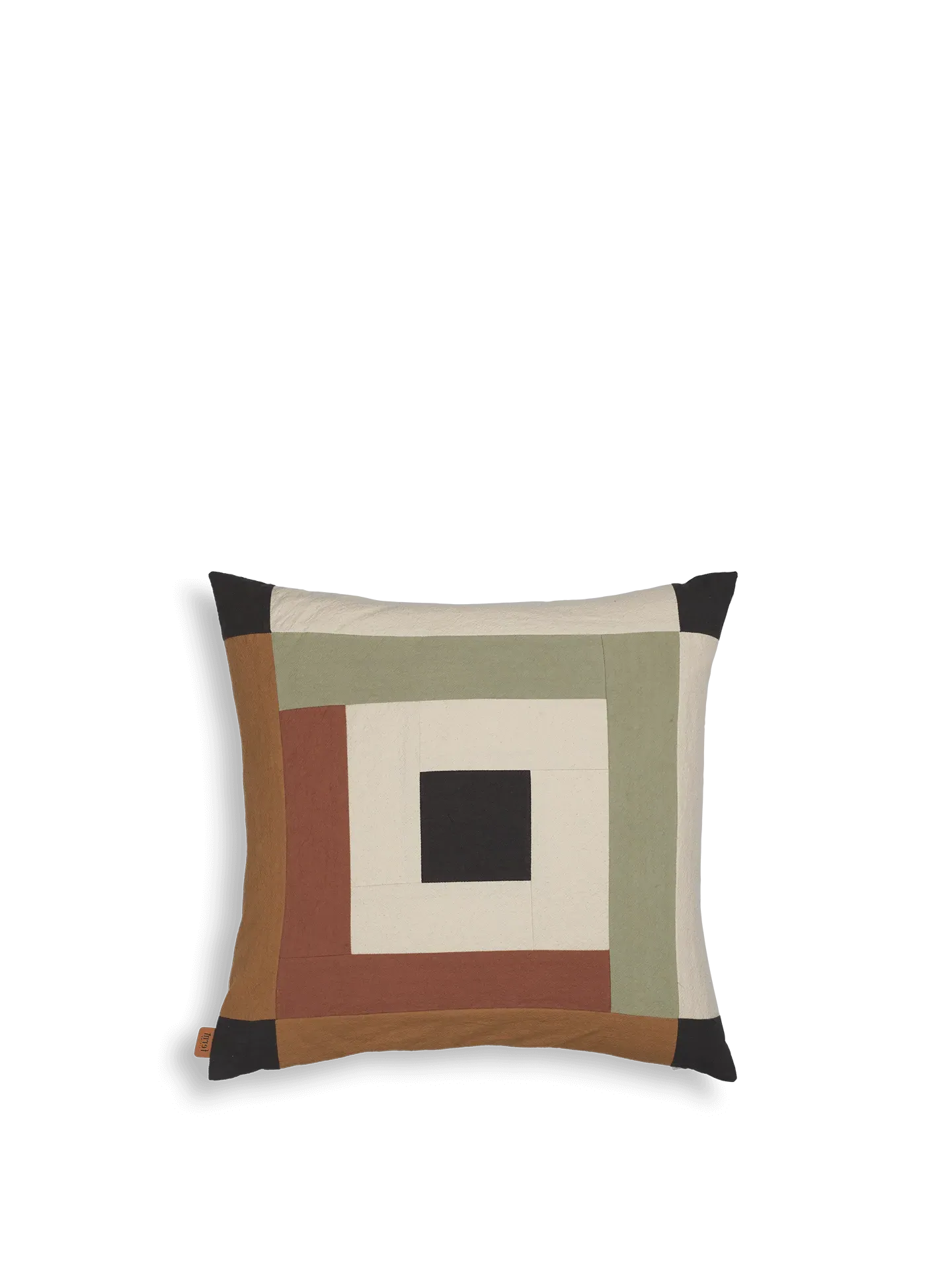Border Patchwork Cushion - Dark Sage, Organic Cotton