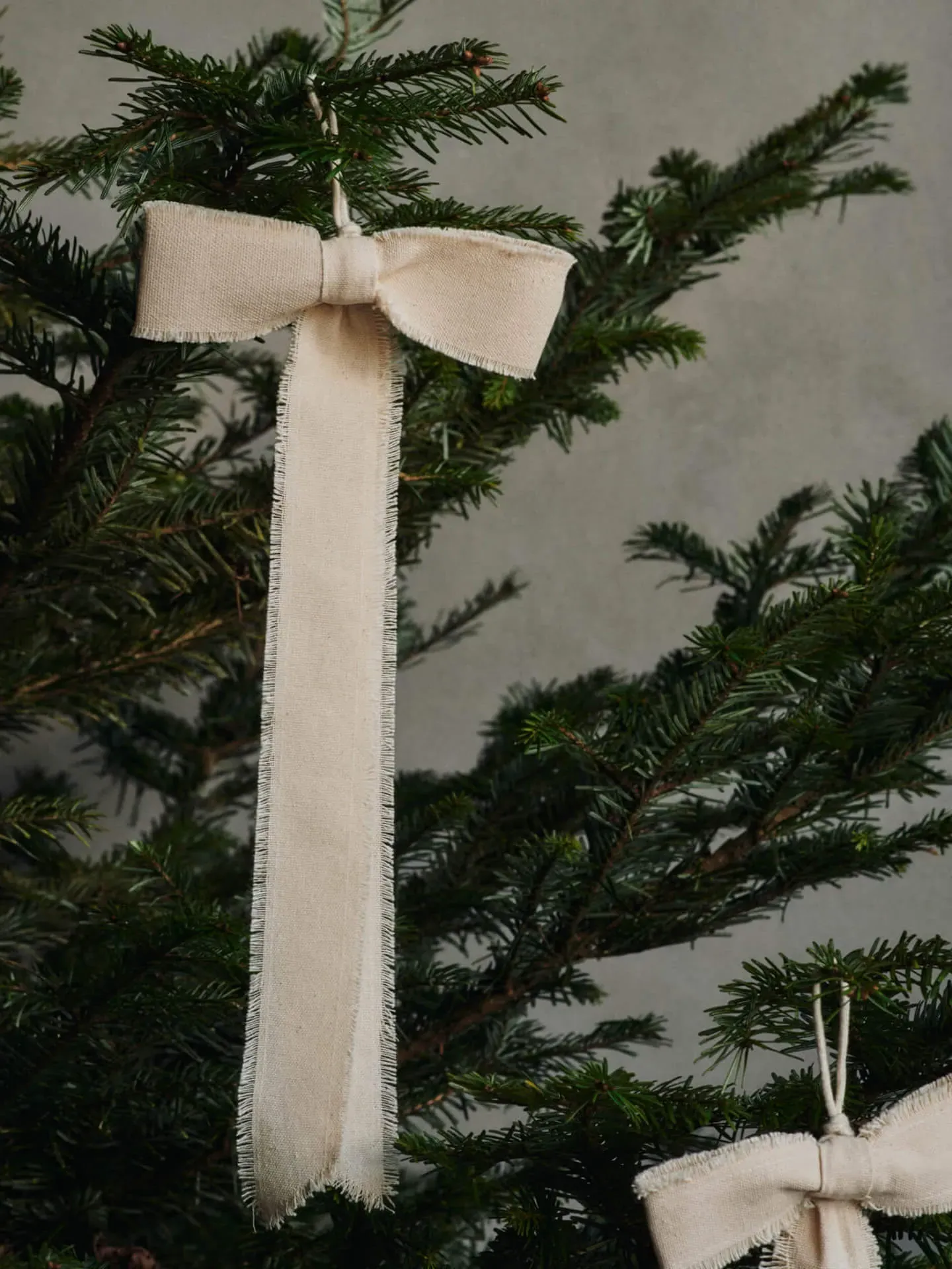 Bow Small Decoration Set of 2 with Hanging Loop - Natural, Cotton