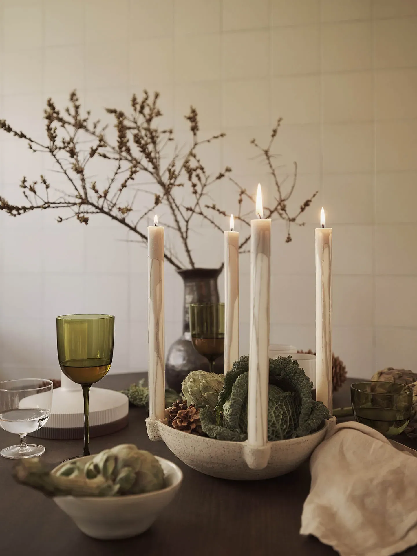 Bowl Large Candle Holder - Sand, Ceramic