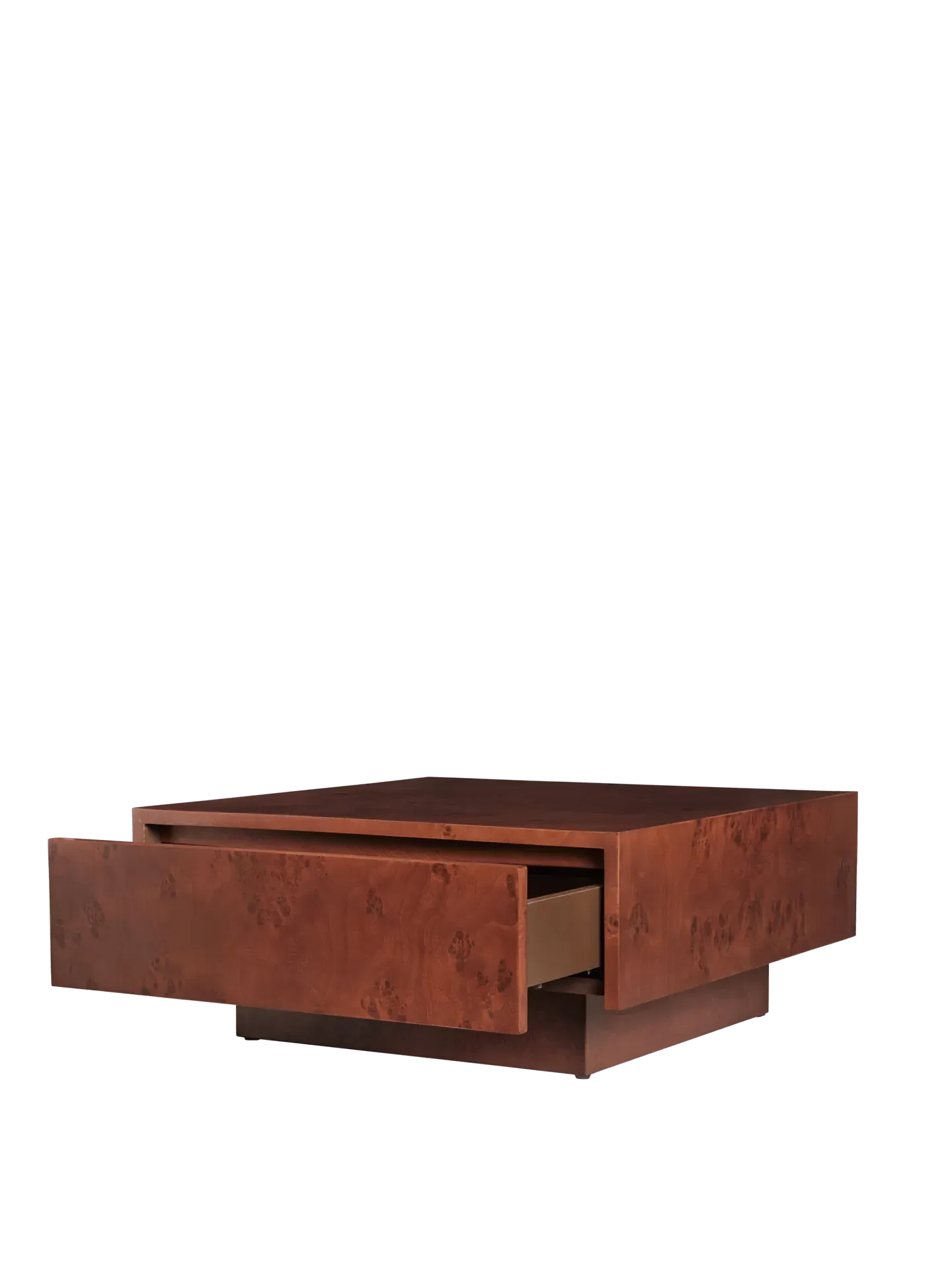 Burl Square Storage Coffee Table - Dark Stained Burl