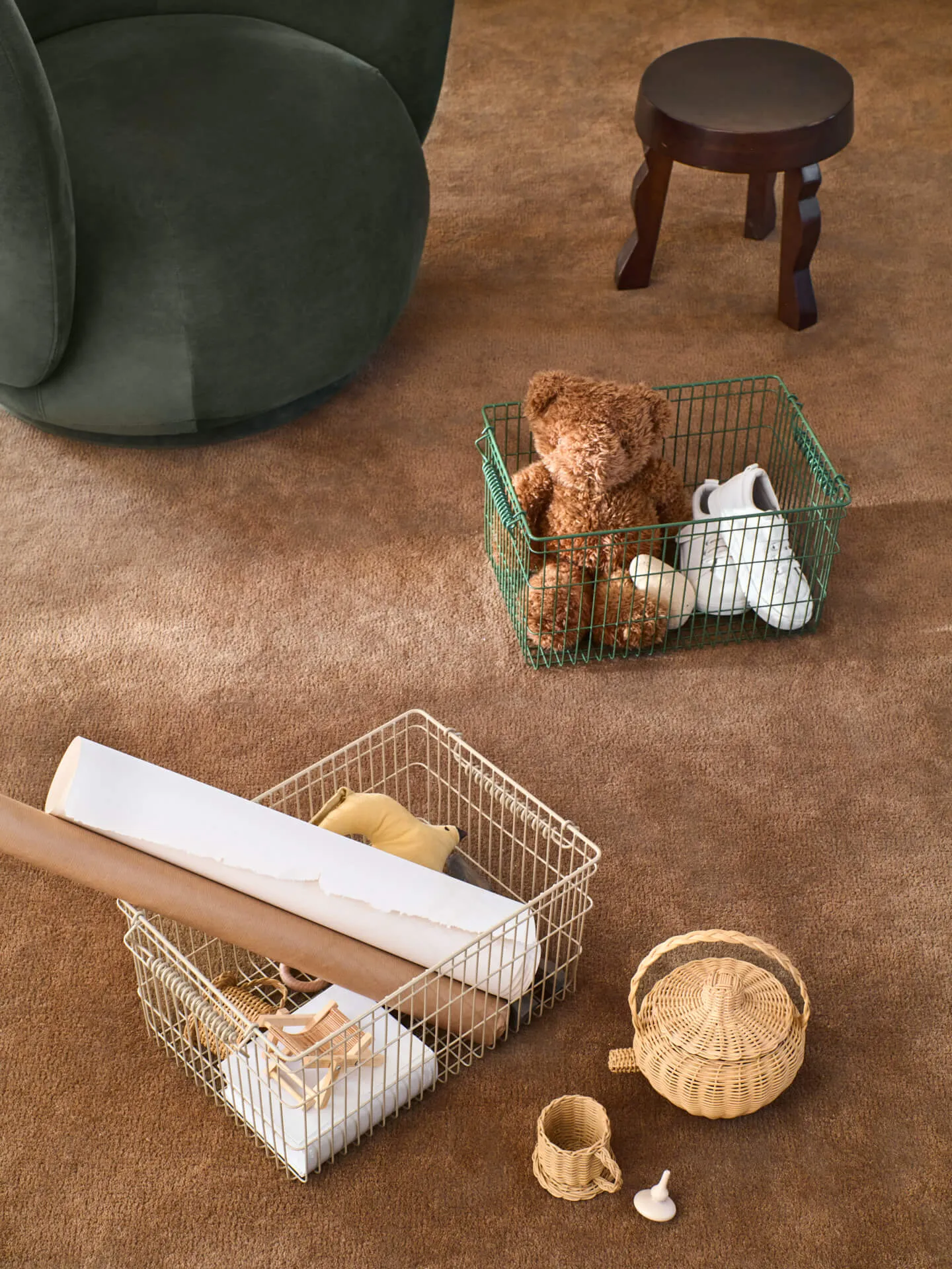 Cala Stackable Storage Baskets Set of 2 - Green, Iron