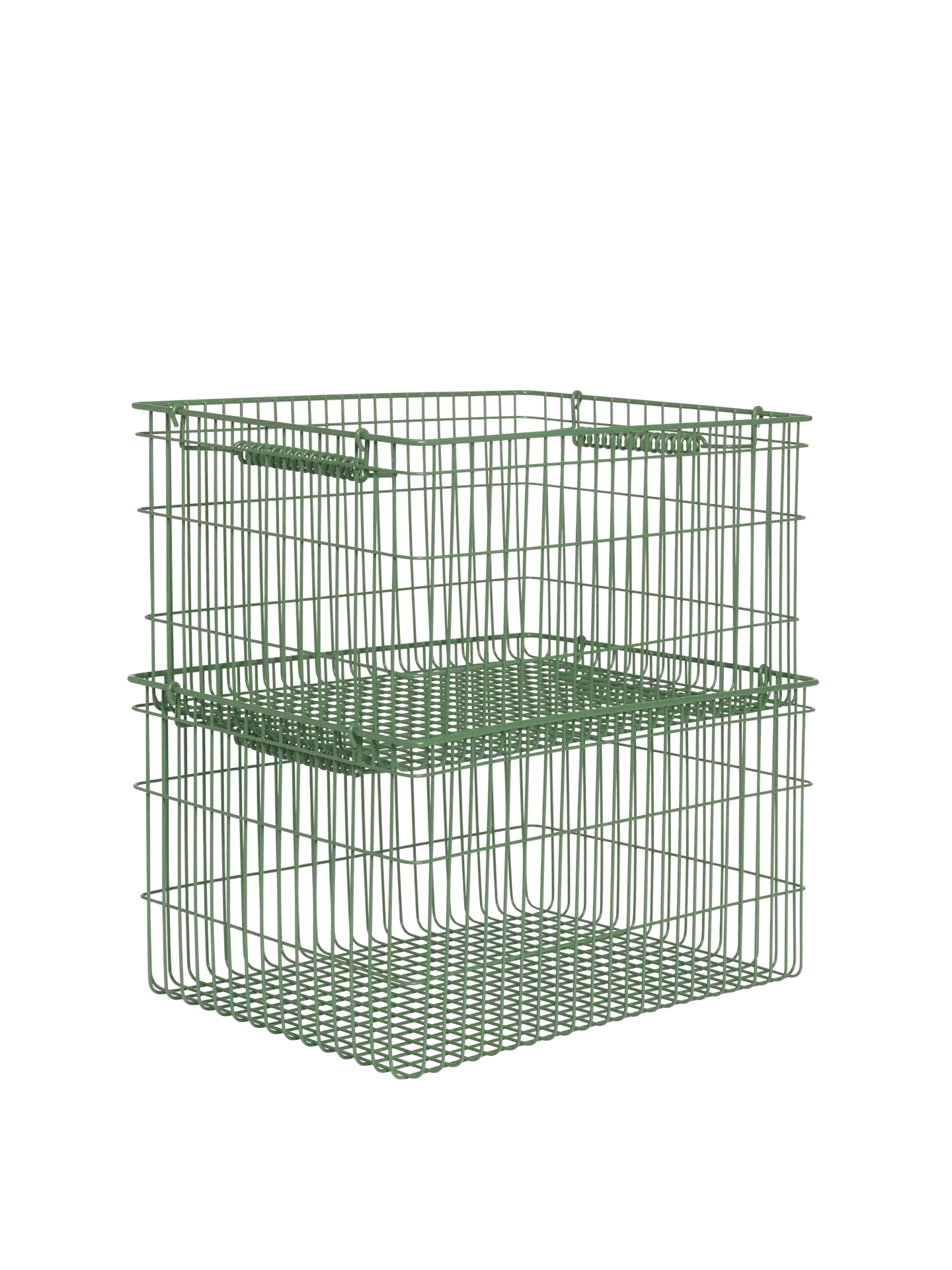 Cala Stackable Storage Baskets Set of 2 - Green, Iron