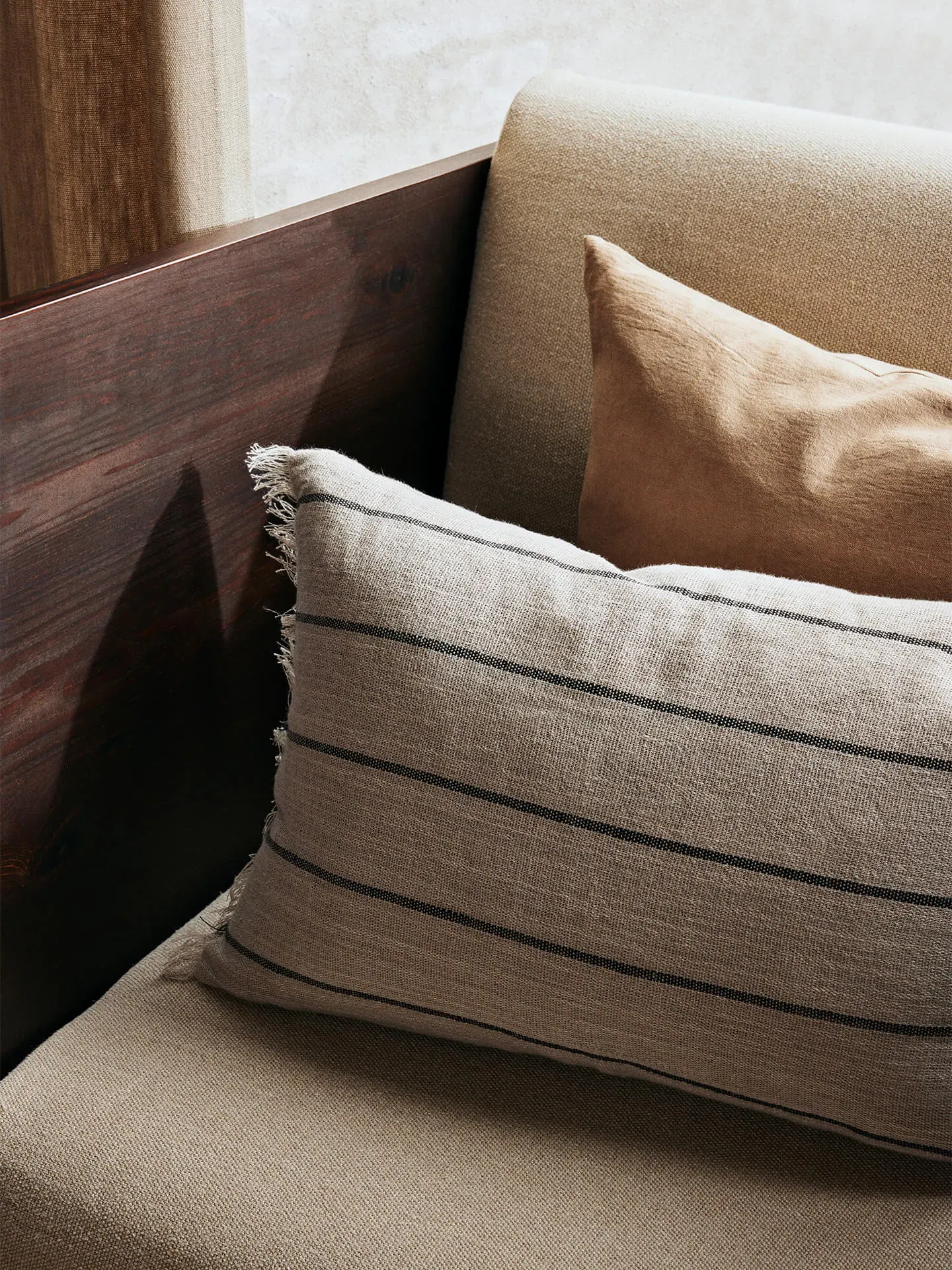 Calm Rectangular Cushion - Camel/Black, Cotton-Linen alternate view