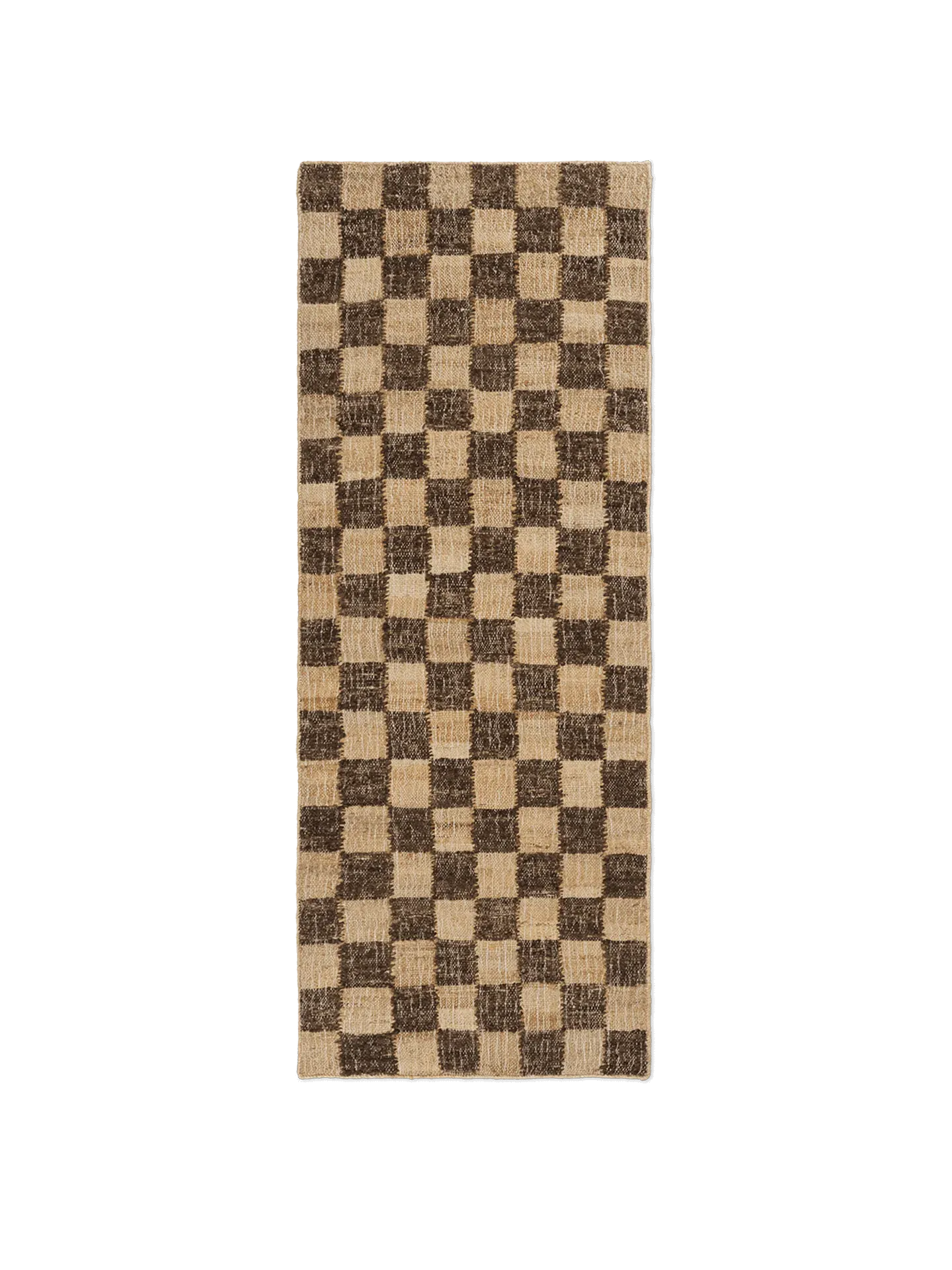 Check Wool Jute Runner - Coffee, Natural image