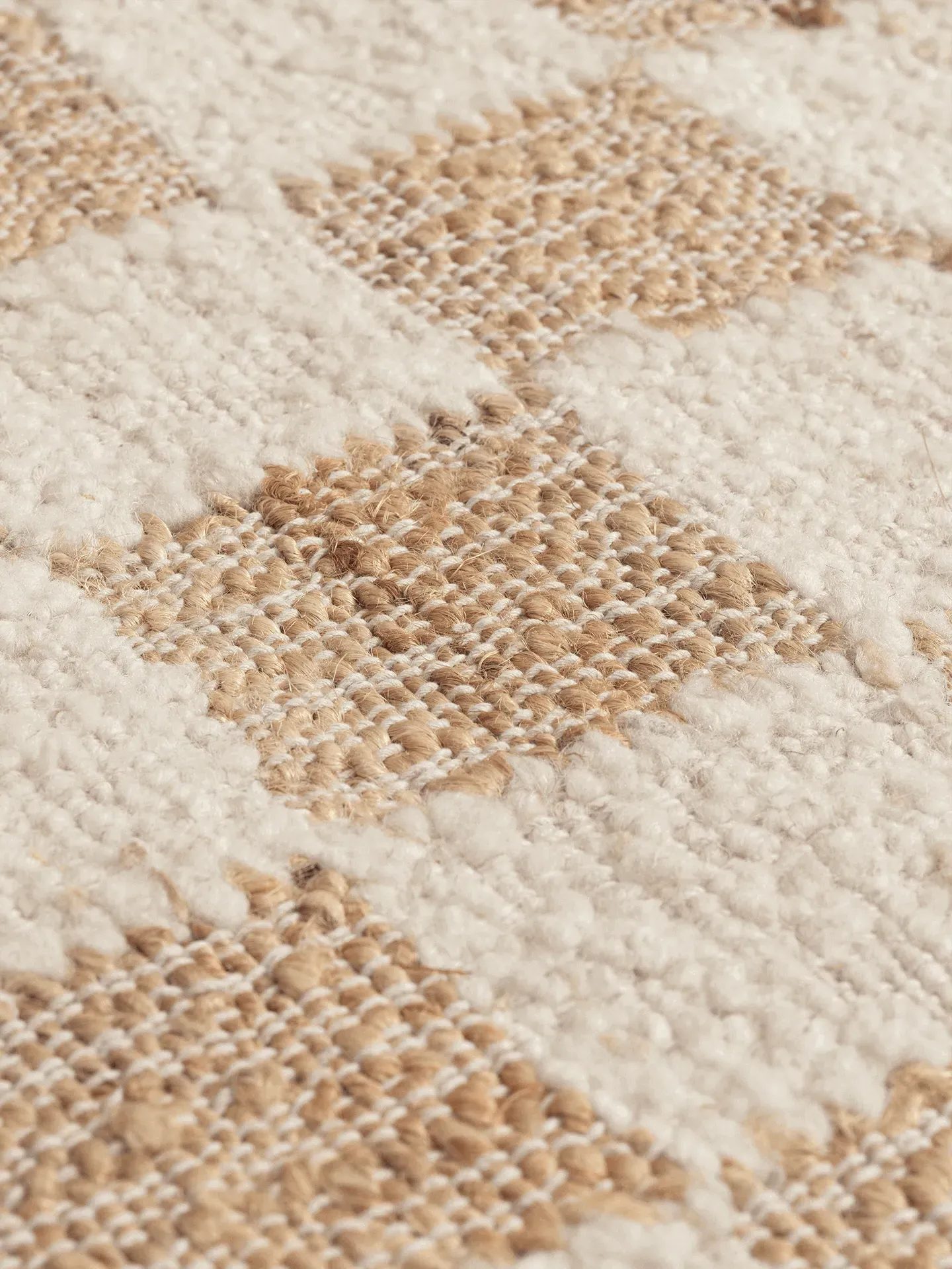 Check Wool Jute Runner - Off-White, Natural