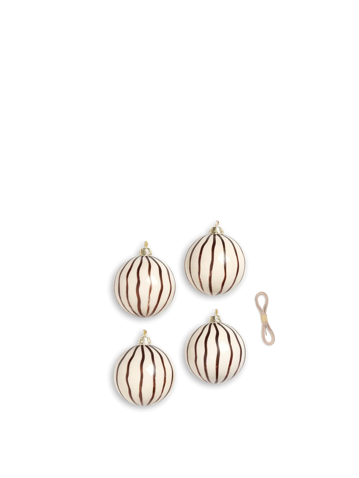 Christmas Glass Ornaments Lines Set of 4 - Red Brown