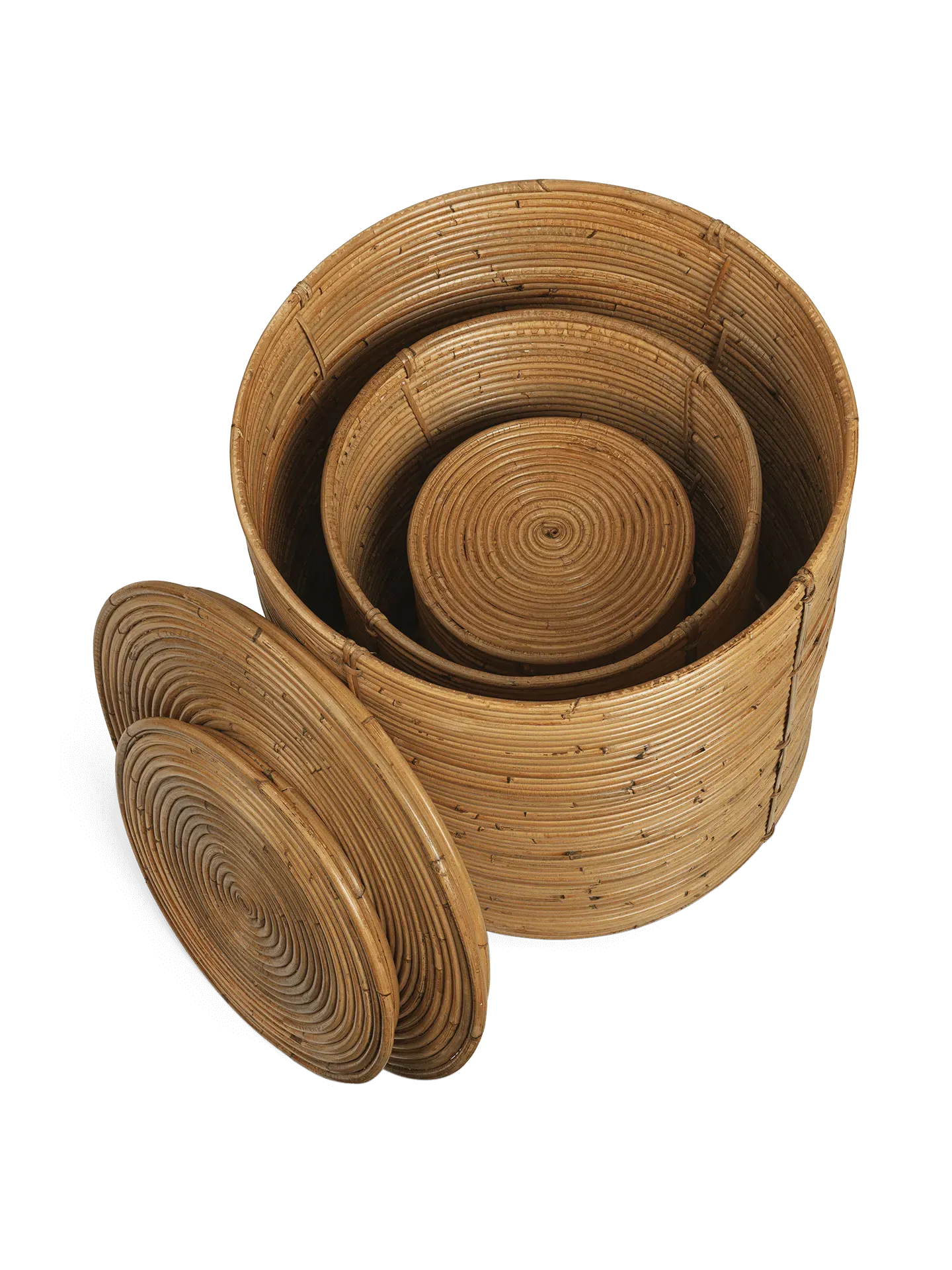 Column Storage Set of 3 with Lids - Natural, Rattan