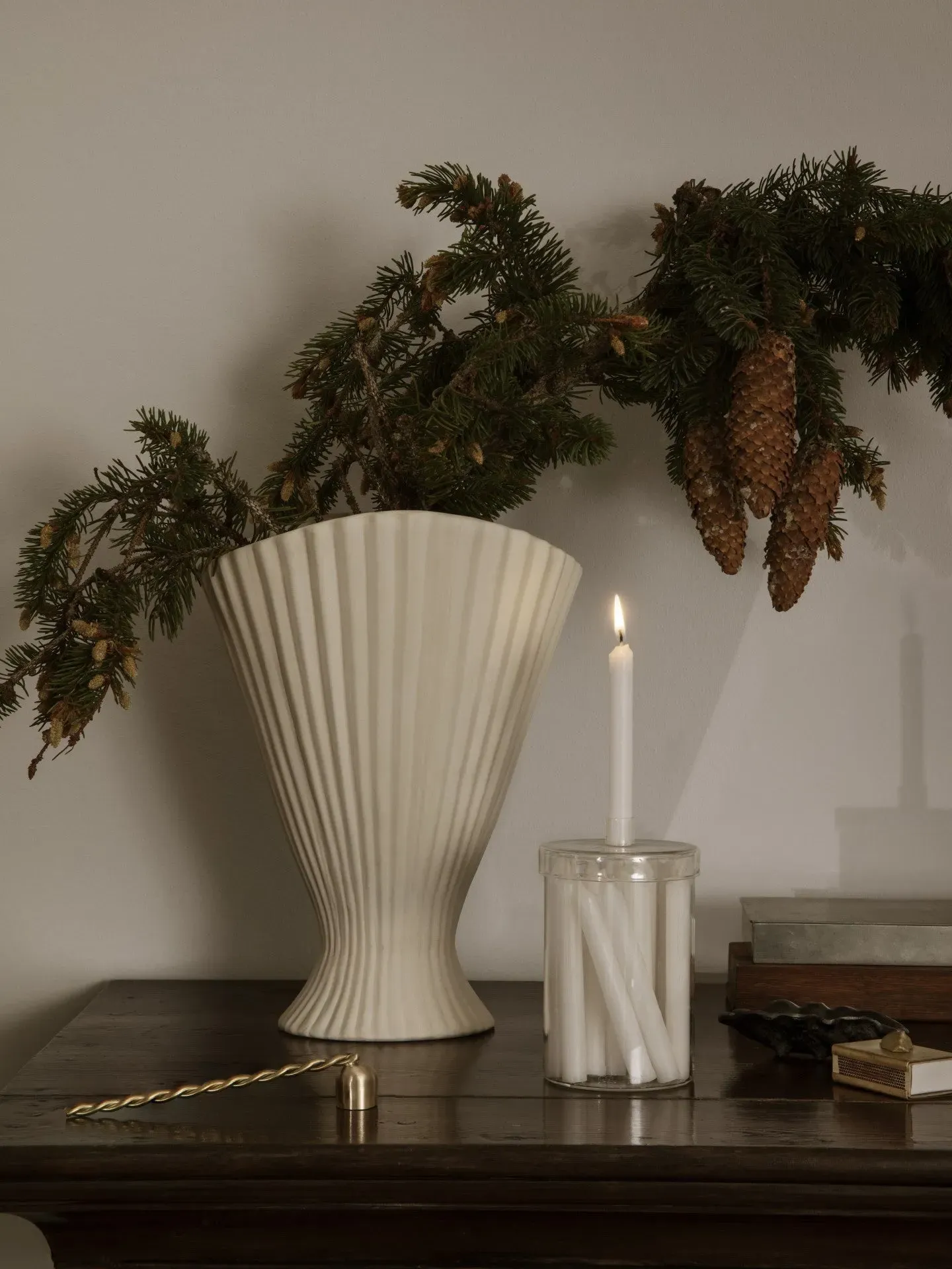 Countdown to Christmas Calendar Candle - Off-White, Glass