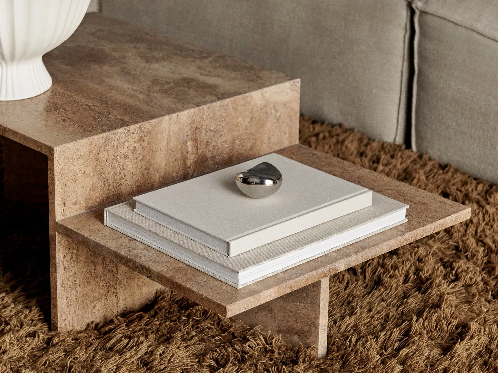 Distinct Coffee Table - Dark Brown, Travertine