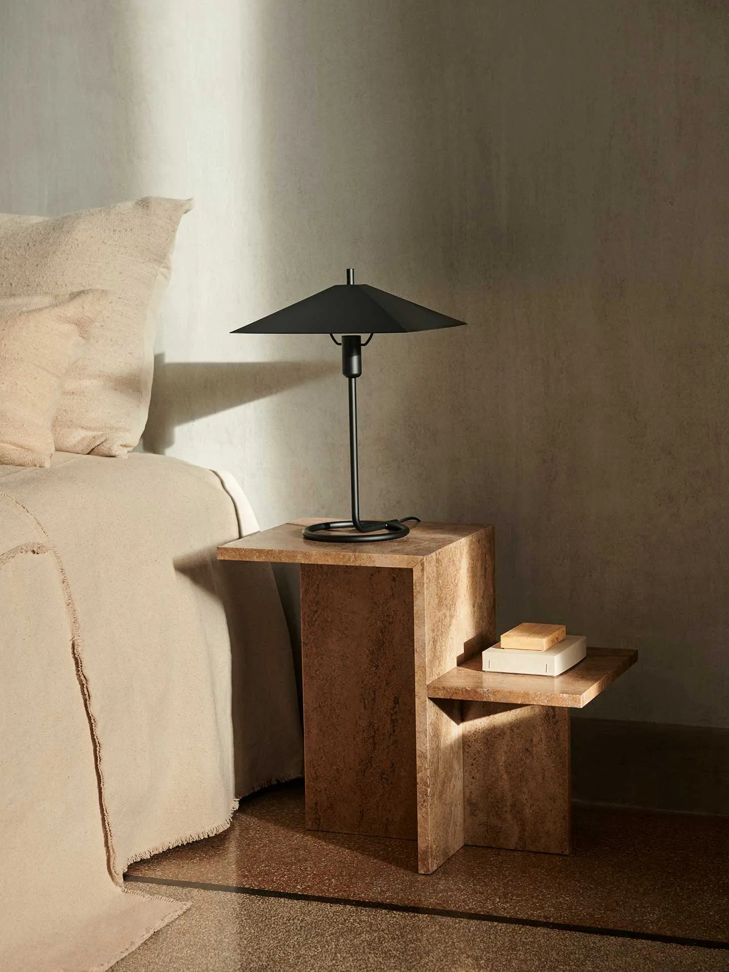 Distinct Side Table - Dark Brown, Travertine